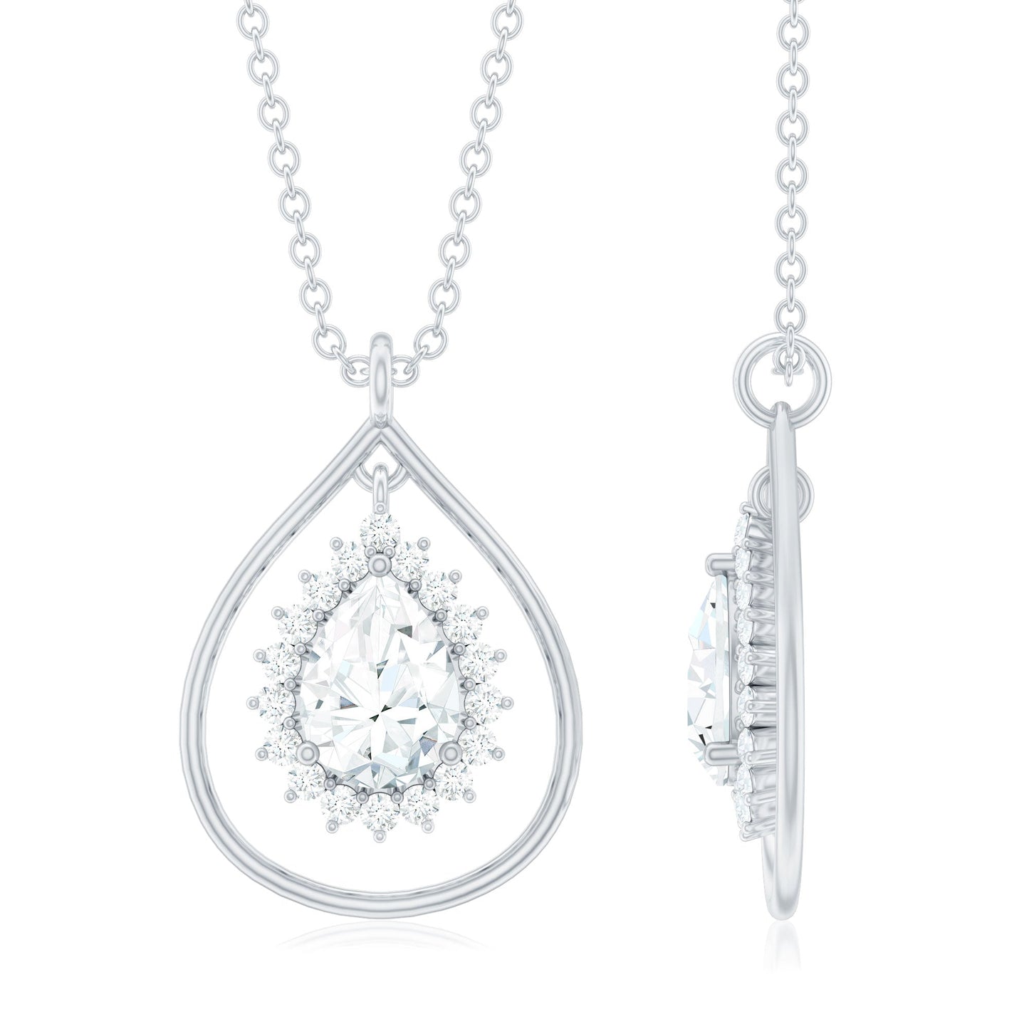 Certified 5X7 MM Moissanite Teardrop Pendant Necklace