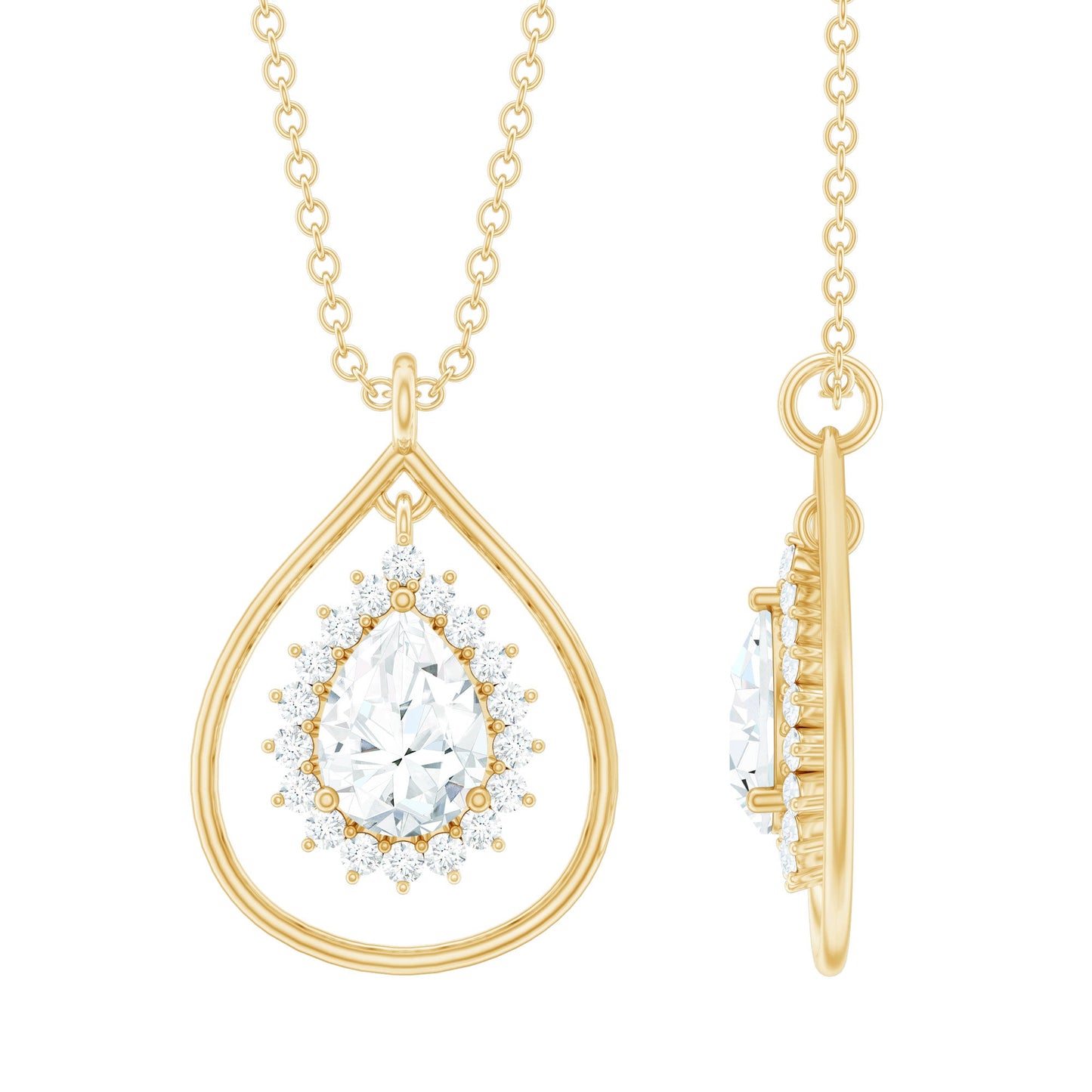 Certified 5X7 MM Moissanite Teardrop Pendant Necklace