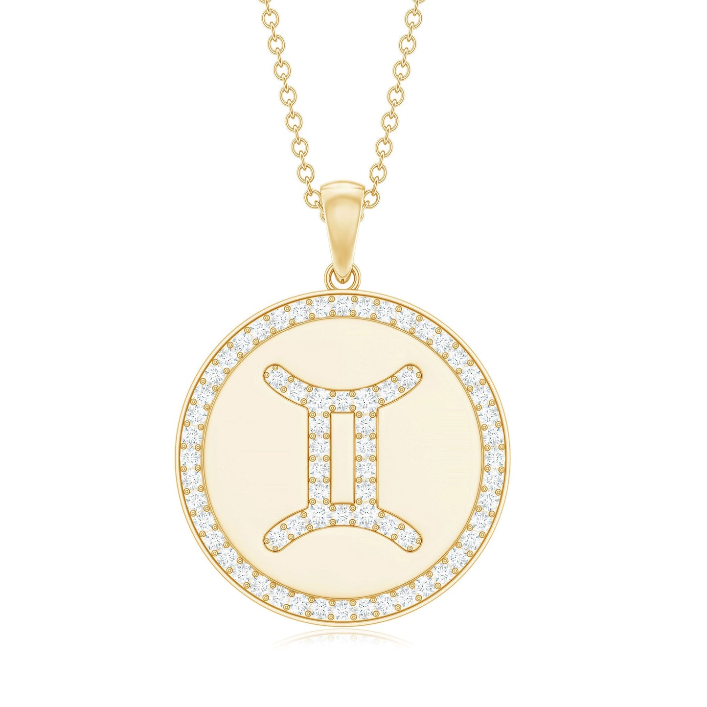 Gemini Zodiac Sign Disc Pendant with Pave Set Moissanite