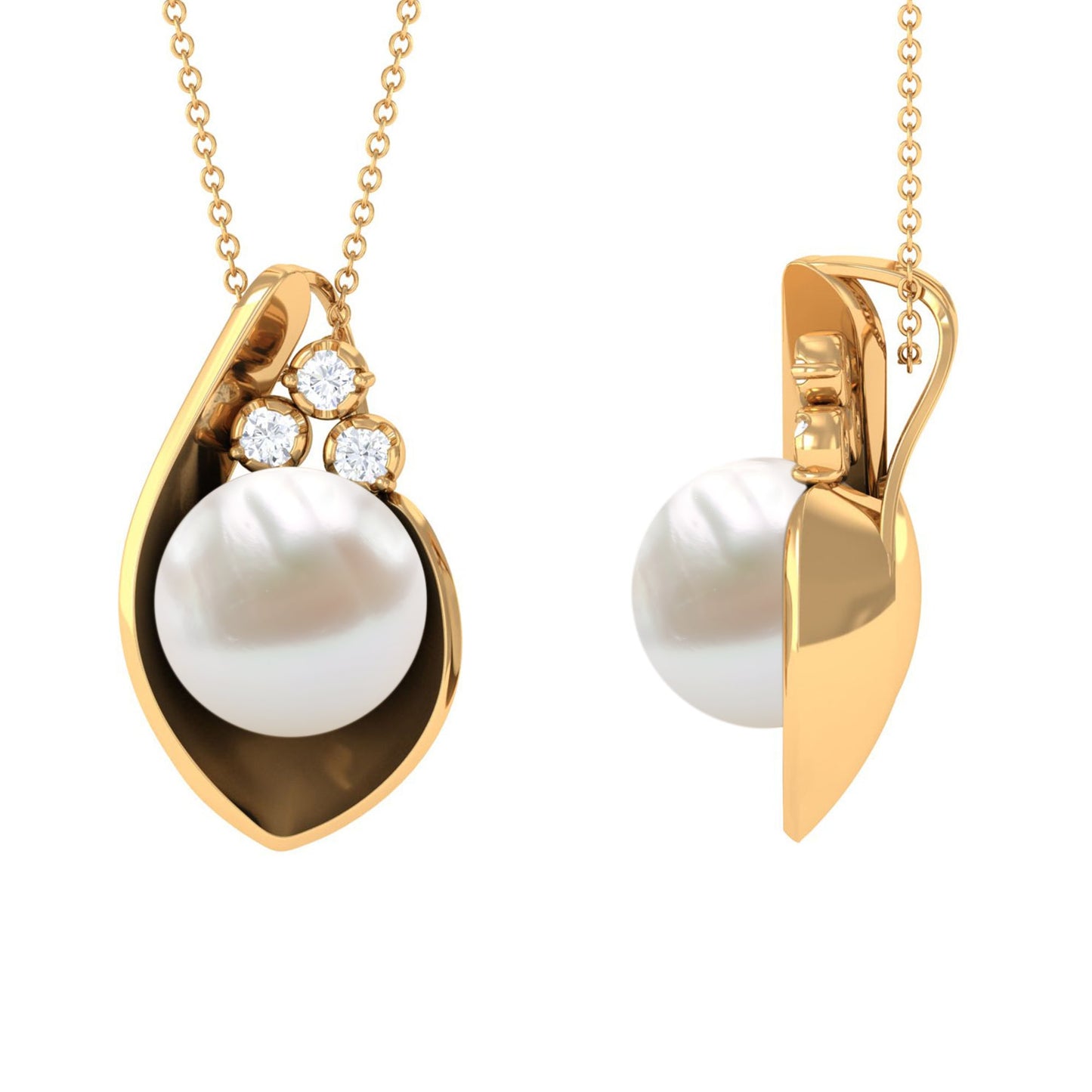 12 MM Real Freshwater Pearl Pendant with Diamond