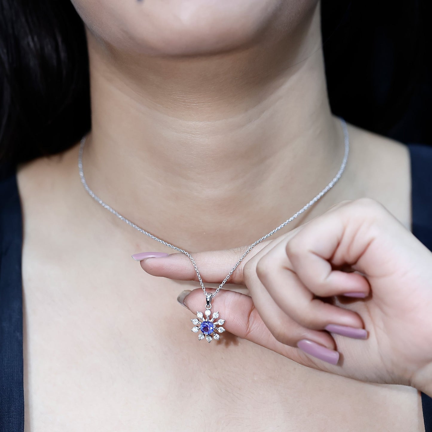 Certified Genuine Tanzanite Snowflake Necklace with Silver Chain