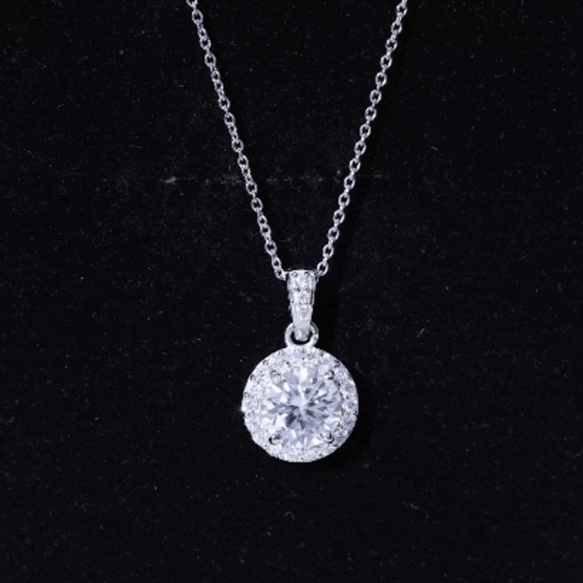 Round Moissanite Classic Halo Pendant Necklace
