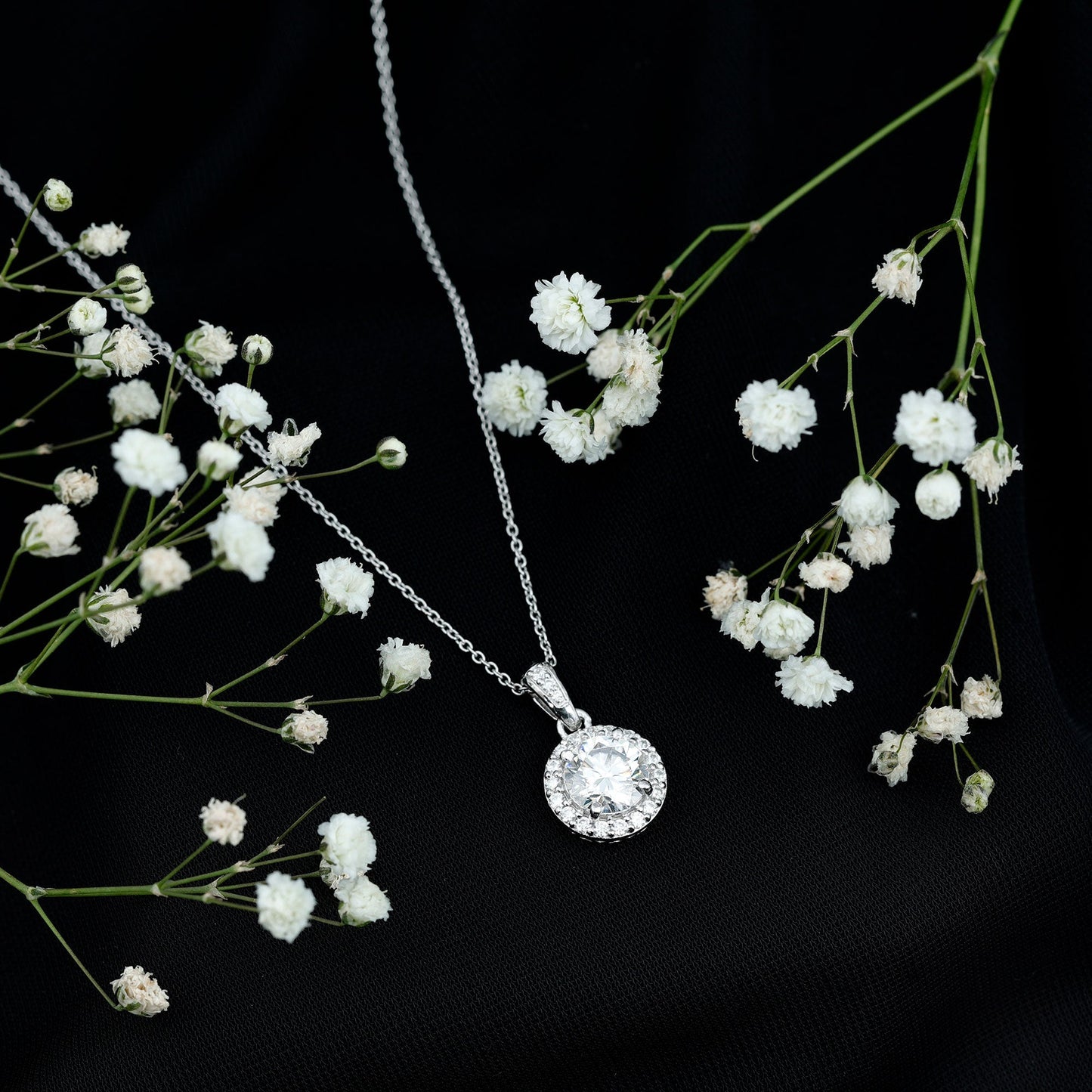 Round Moissanite Classic Halo Pendant Necklace
