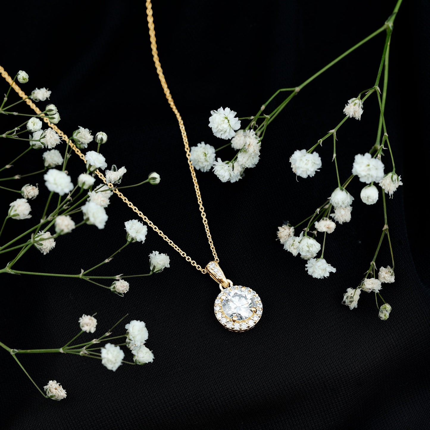 Round Moissanite Classic Halo Pendant Necklace