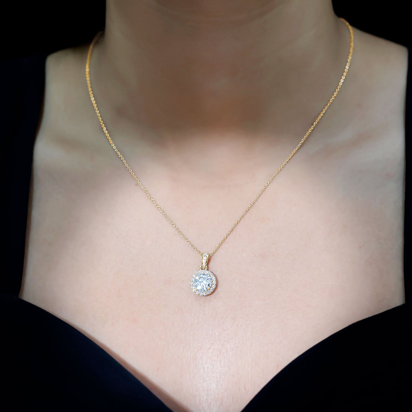 Round Moissanite Classic Halo Pendant Necklace
