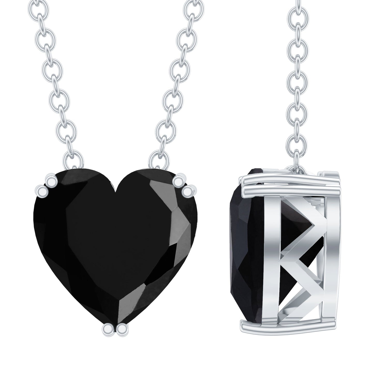 8MM Heart Shape Black Spinel Solitaire Necklace in Double Prong Setting