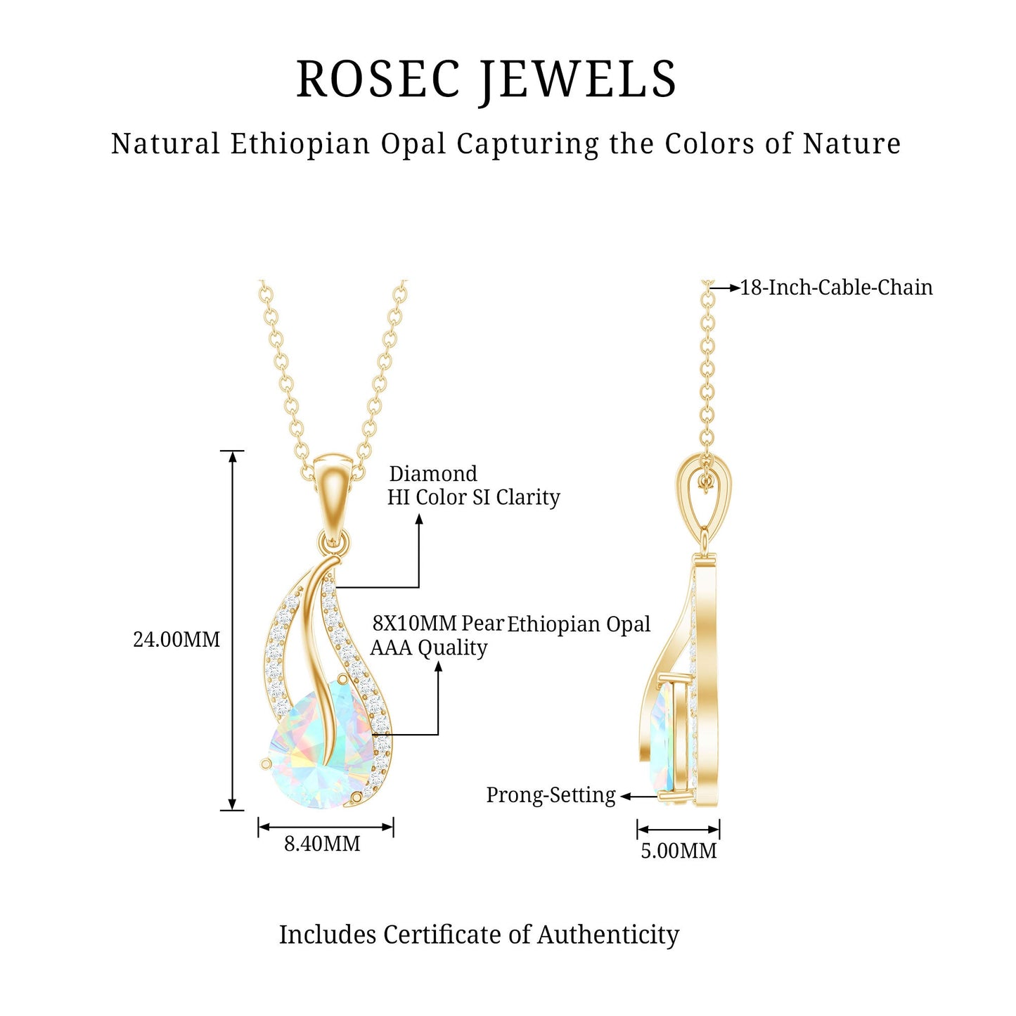 2 Carat Pear Shaped Ethiopian Opal and Diamond Leaf Pendant