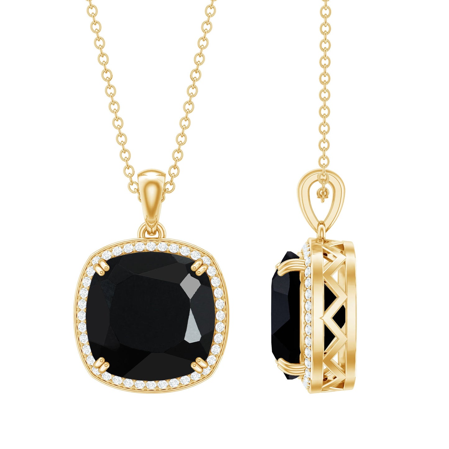 Lab Grown 12MM Black Diamond Cocktail Necklace With Chain