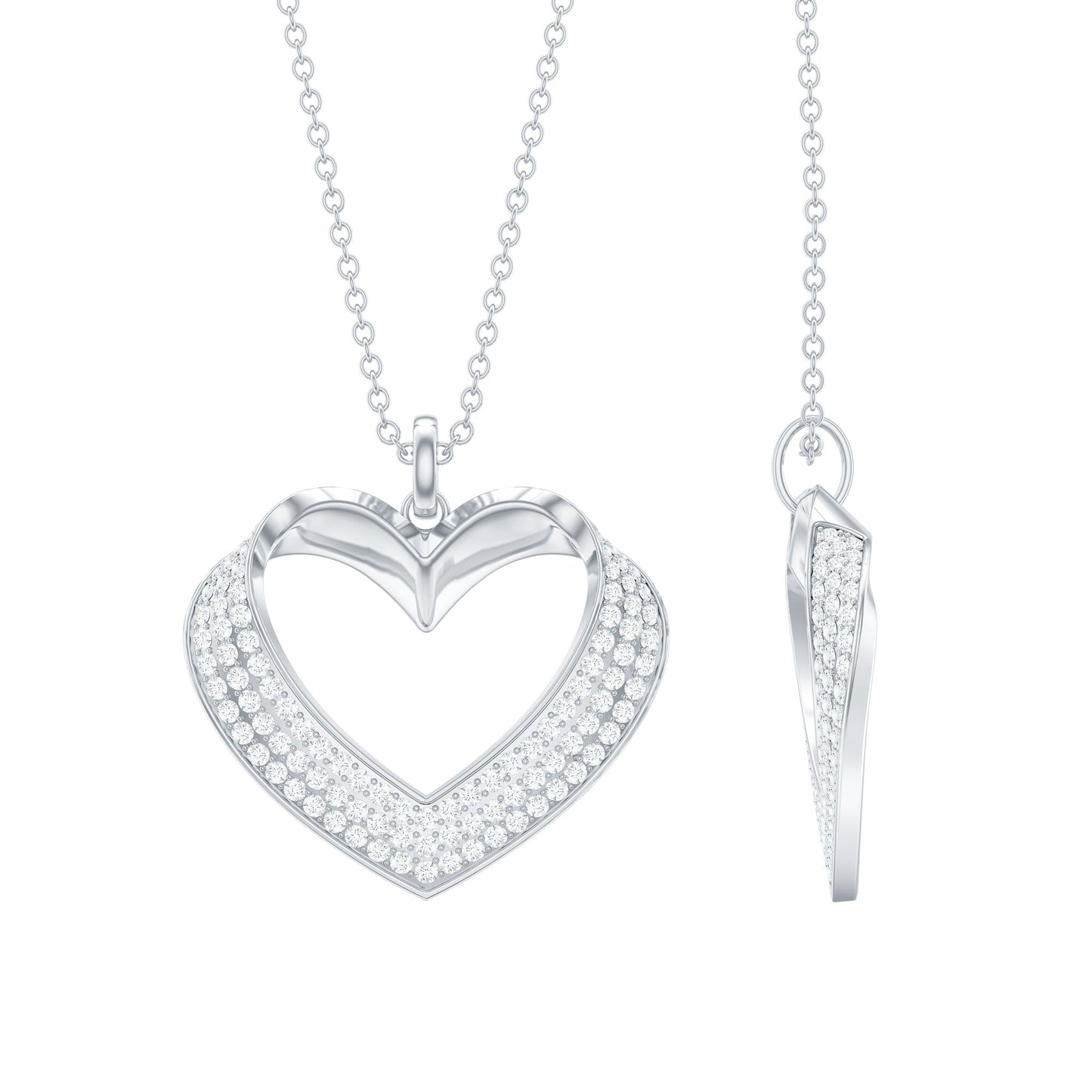 Pave Set Lab Grown Diamond Heart Necklace For Women