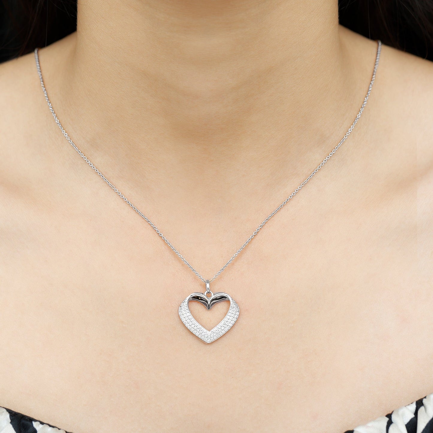 Pave Set Lab Grown Diamond Heart Necklace For Women