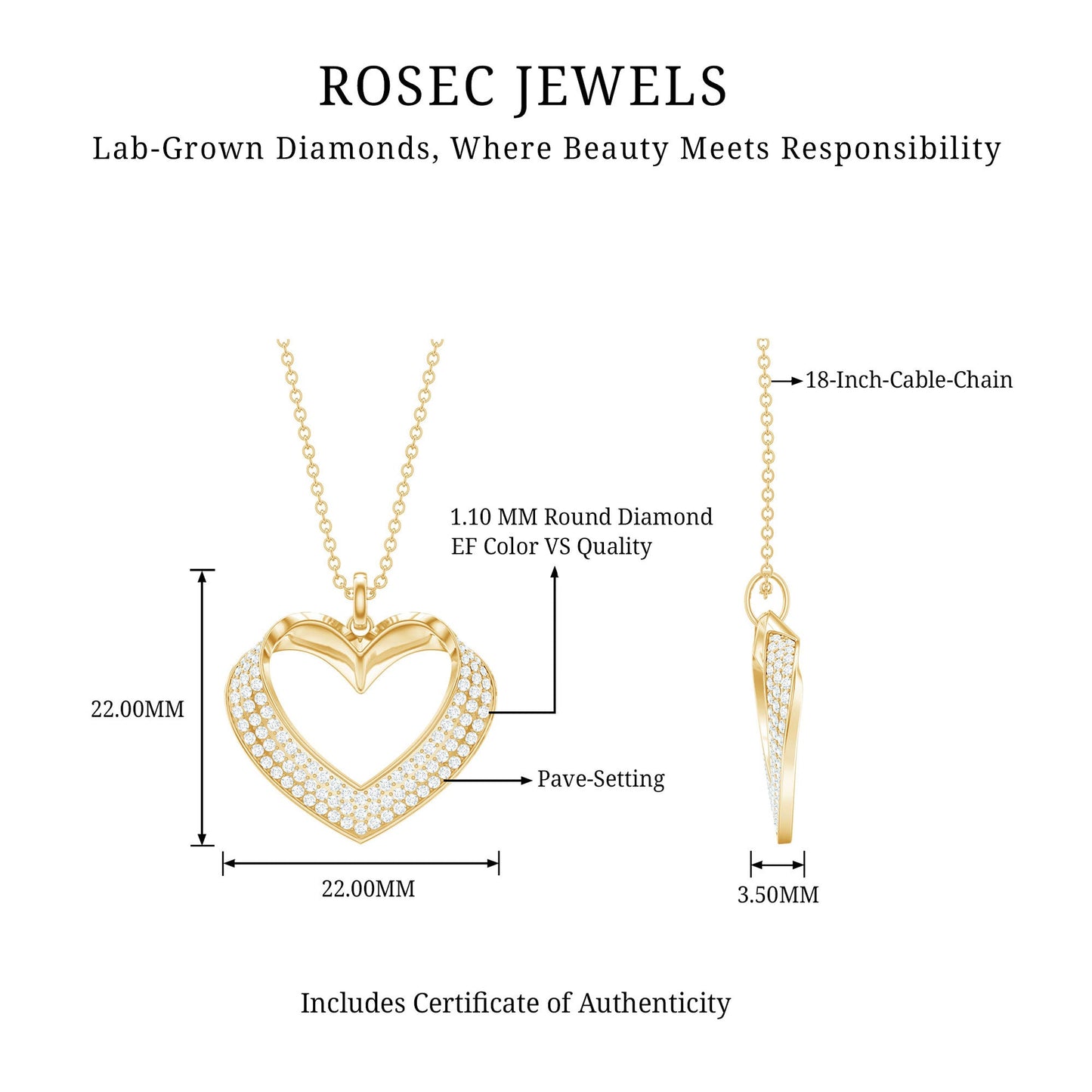 Pave Set Lab Grown Diamond Heart Necklace For Women