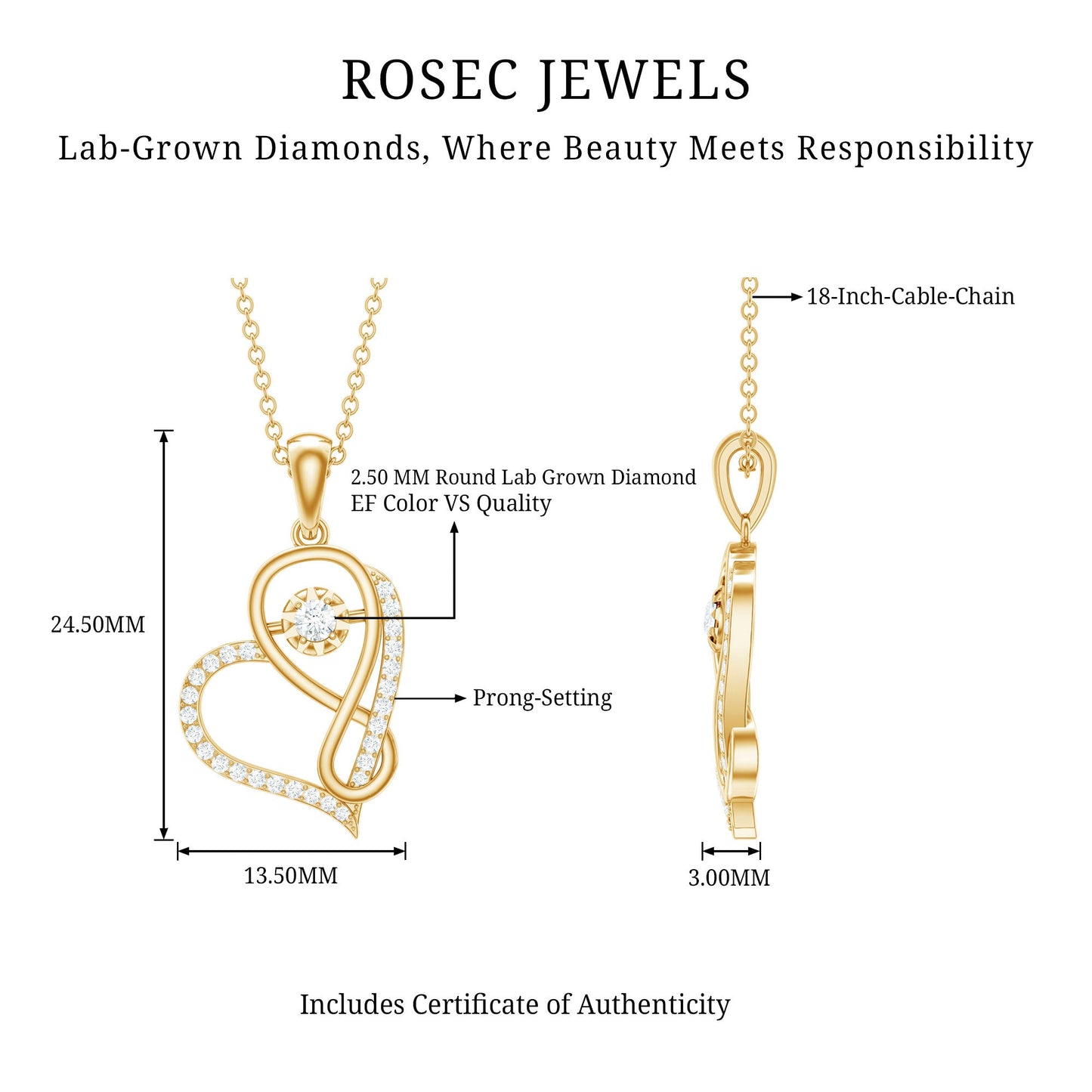 Lab Diamond Infinity Heart Necklace With Certificate