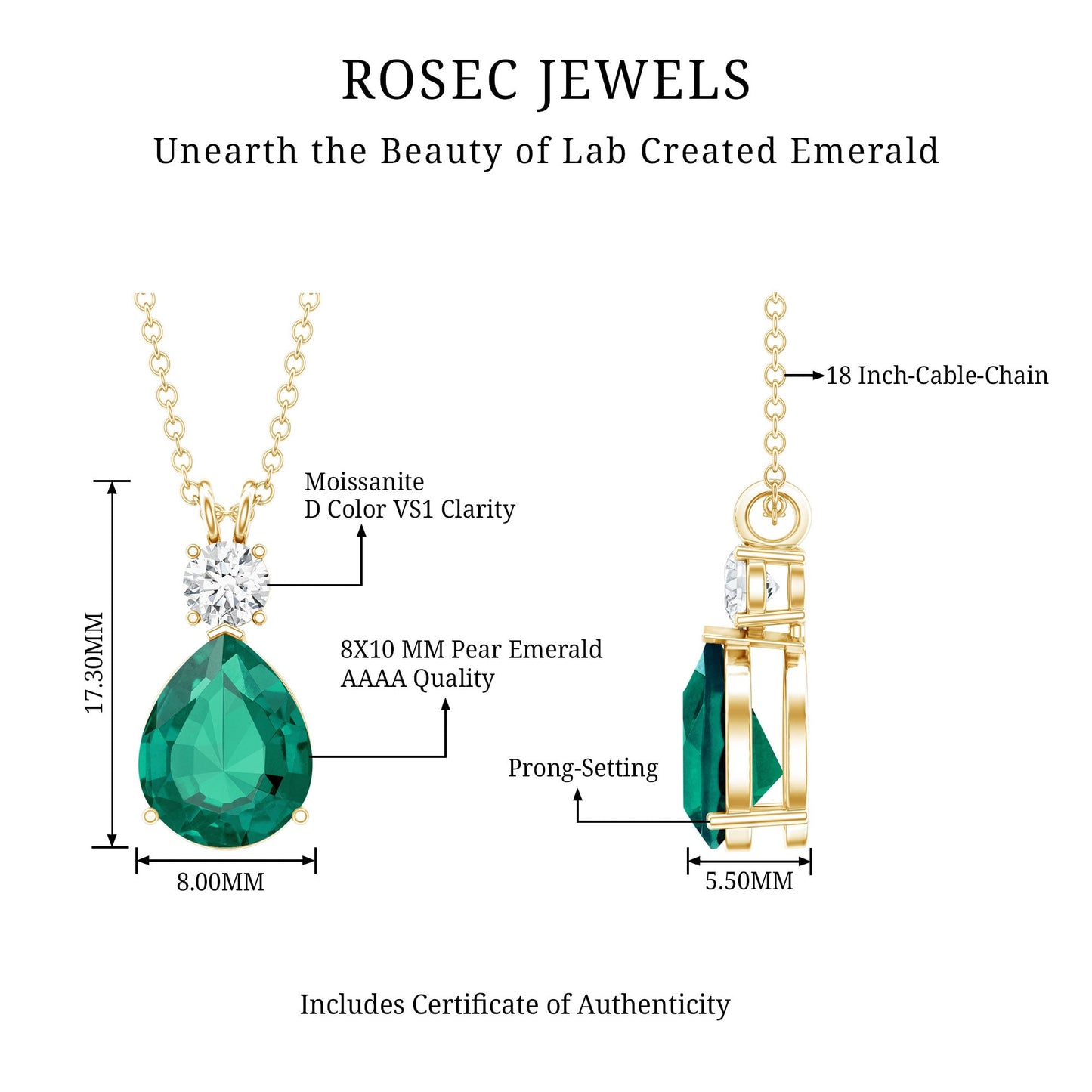 Lab Grown Emerald Teardrop Pendant with Moissanite