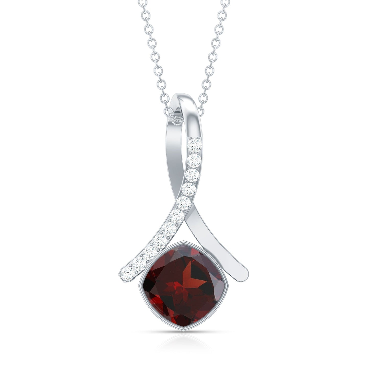 3 Carat Cushion Cut Garnet Solitaire Pendant with Diamond Twisted Bail