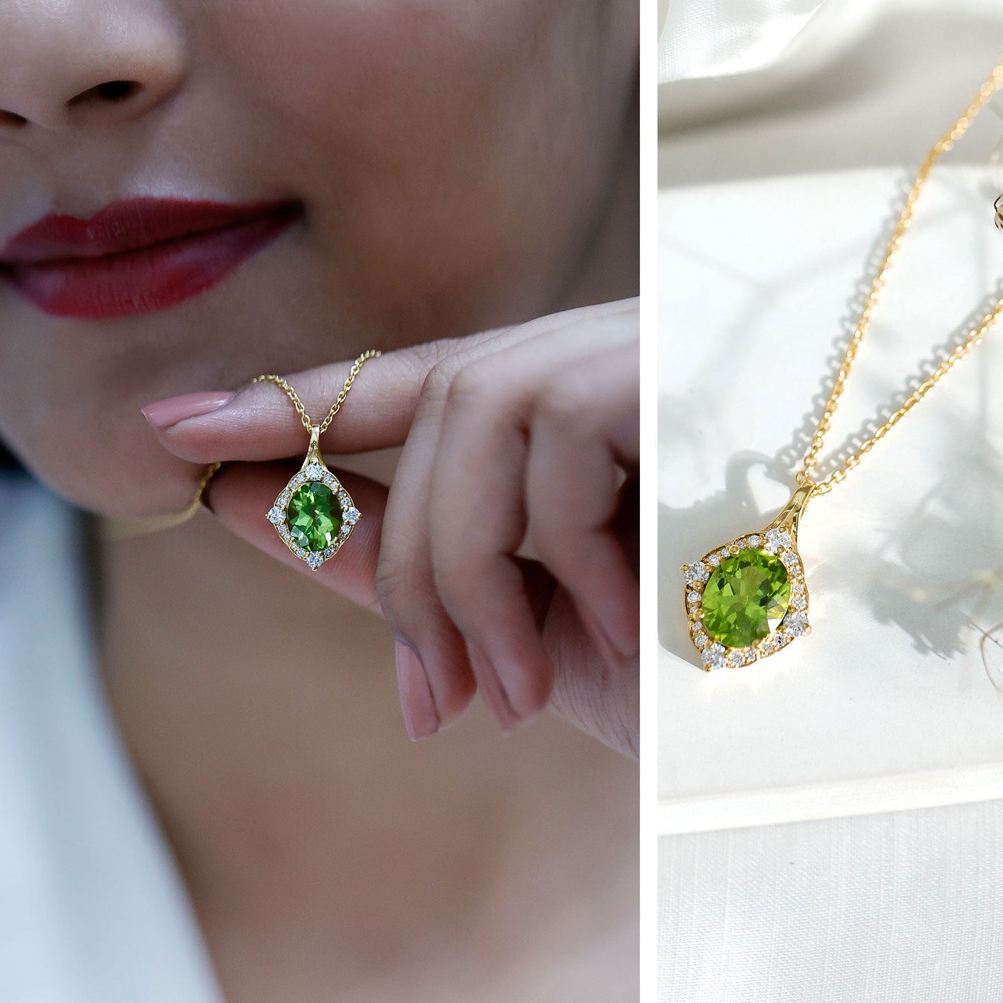 Real 2.5 Carat Peridot Vintage Pendant with Diamond Halo