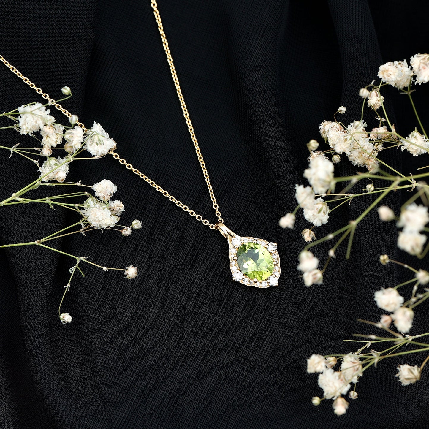 Real 2.5 Carat Peridot Vintage Pendant with Diamond Halo
