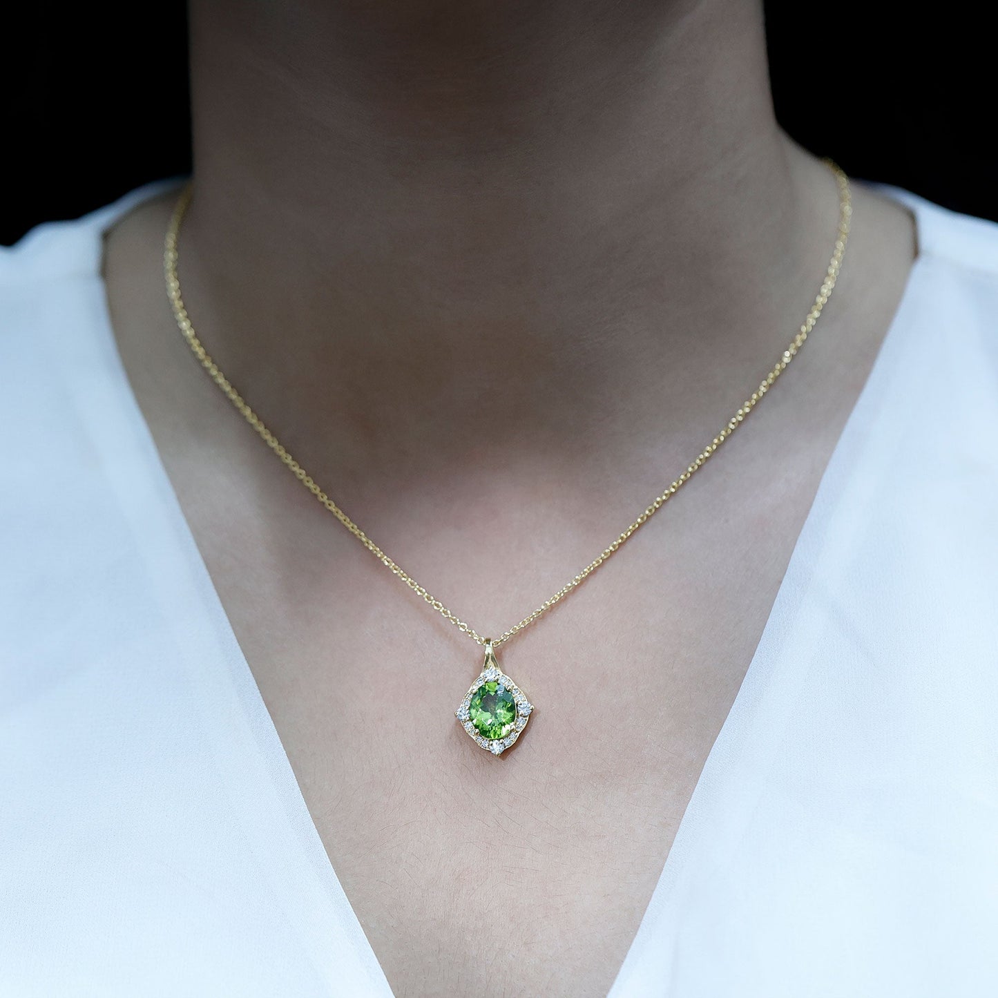 Real 2.5 Carat Peridot Vintage Pendant with Diamond Halo