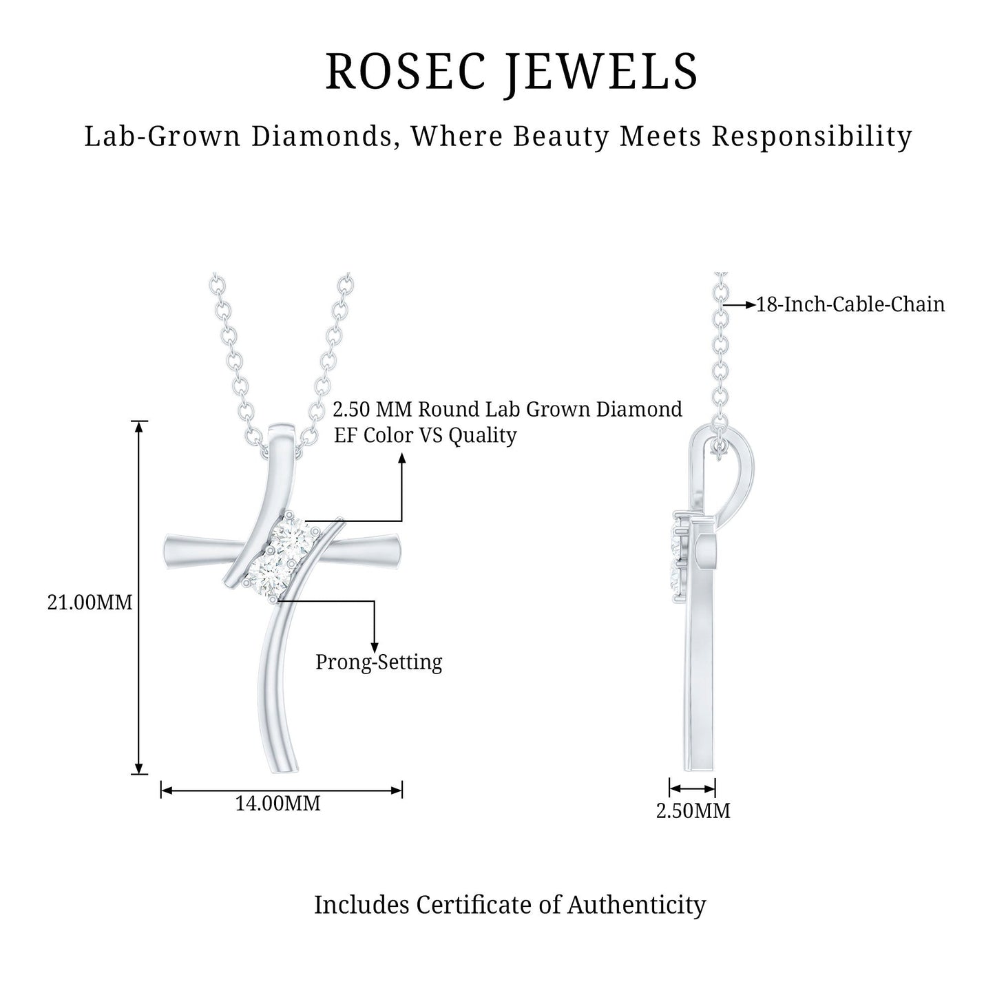 0.14 CT Lab Grown Diamond Cross Necklace (Hidden Bail)