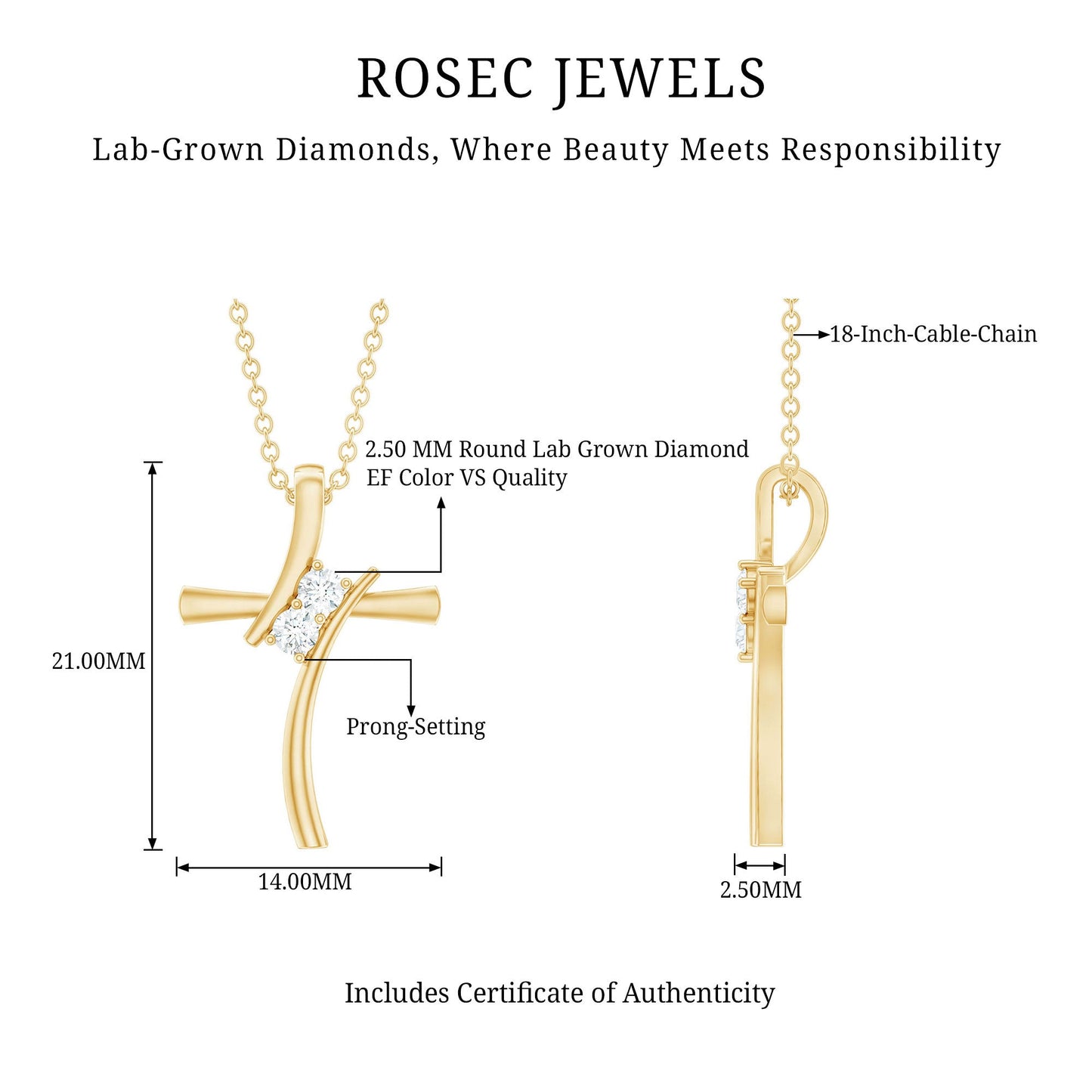 0.14 CT Lab Grown Diamond Cross Necklace (Hidden Bail)