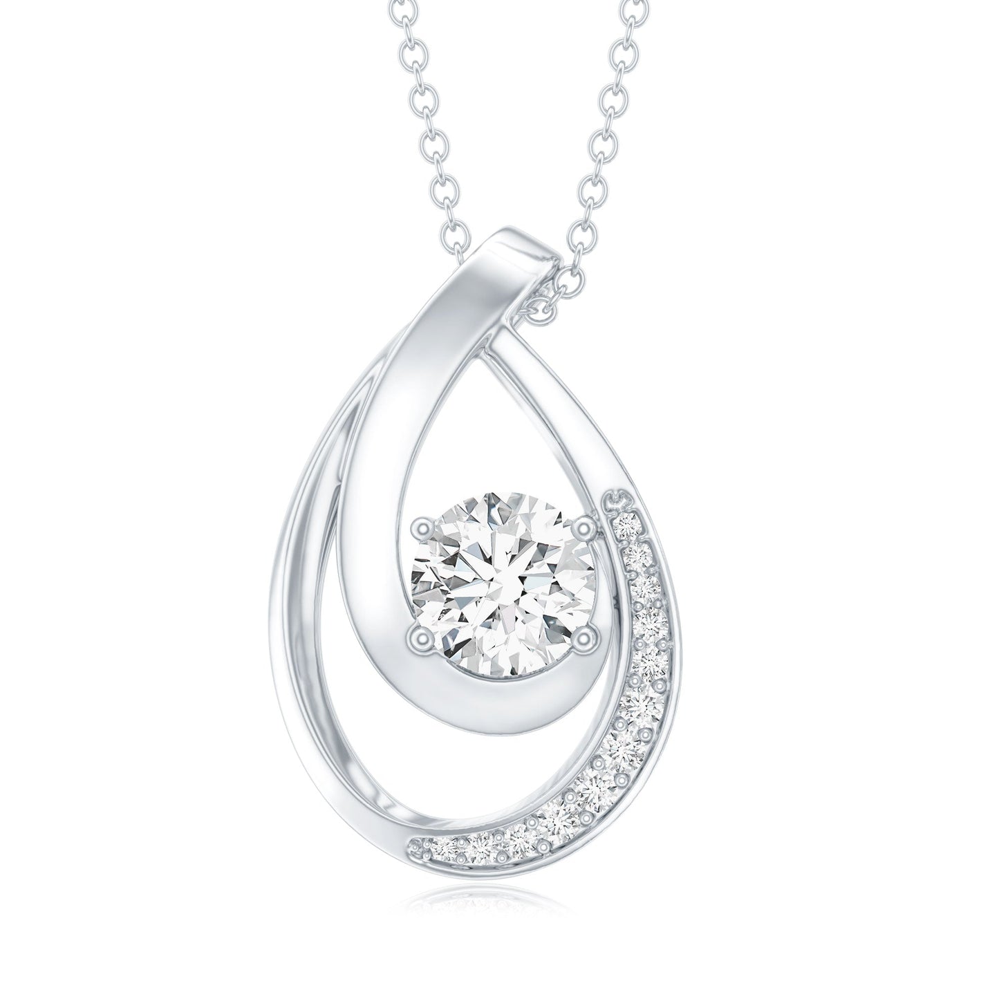6 MM Round Lab Grown Diamond Teardrop Necklace for Women