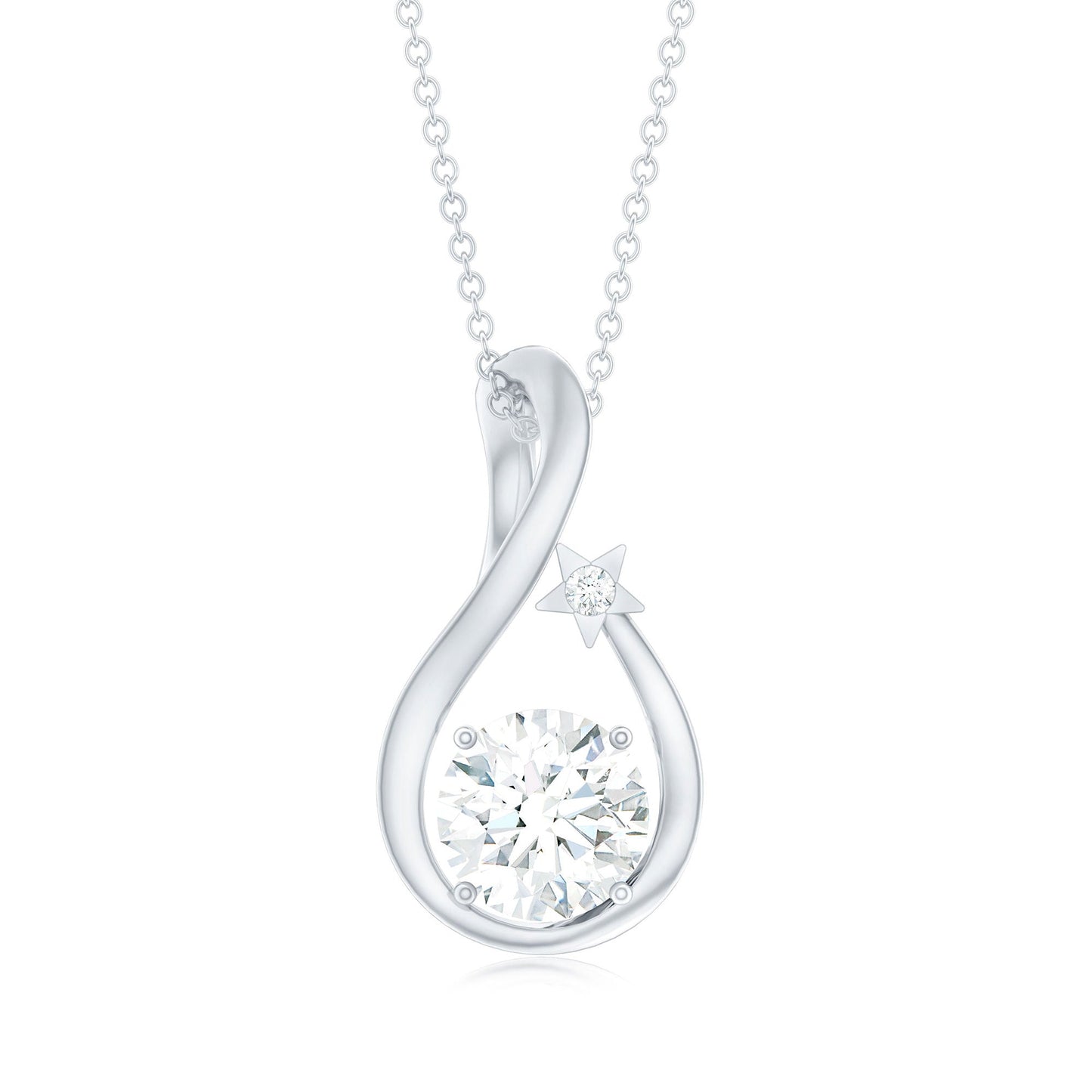 8 MM Round Solitaire Lab Grown Diamond Teardrop Necklace