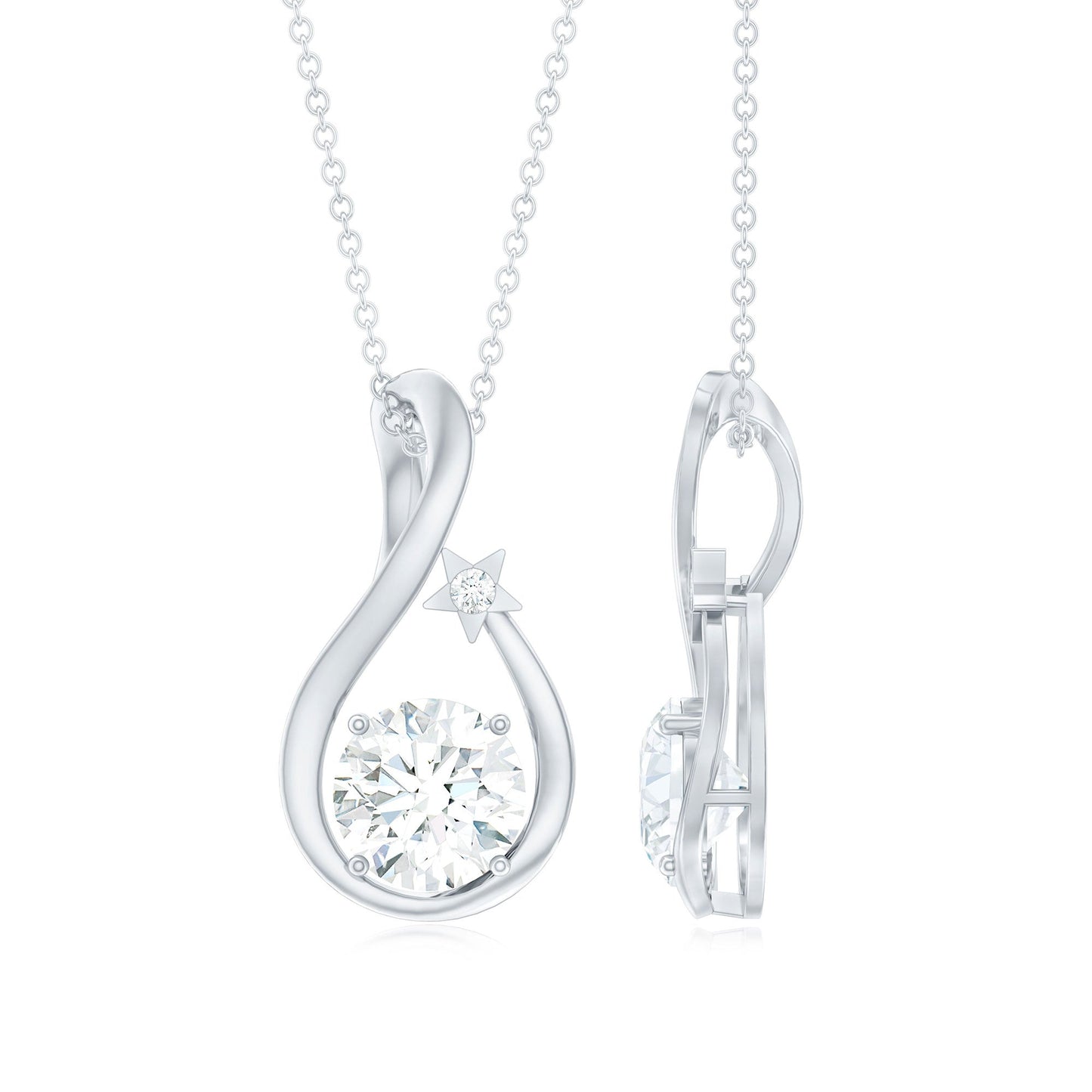 8 MM Round Solitaire Lab Grown Diamond Teardrop Necklace