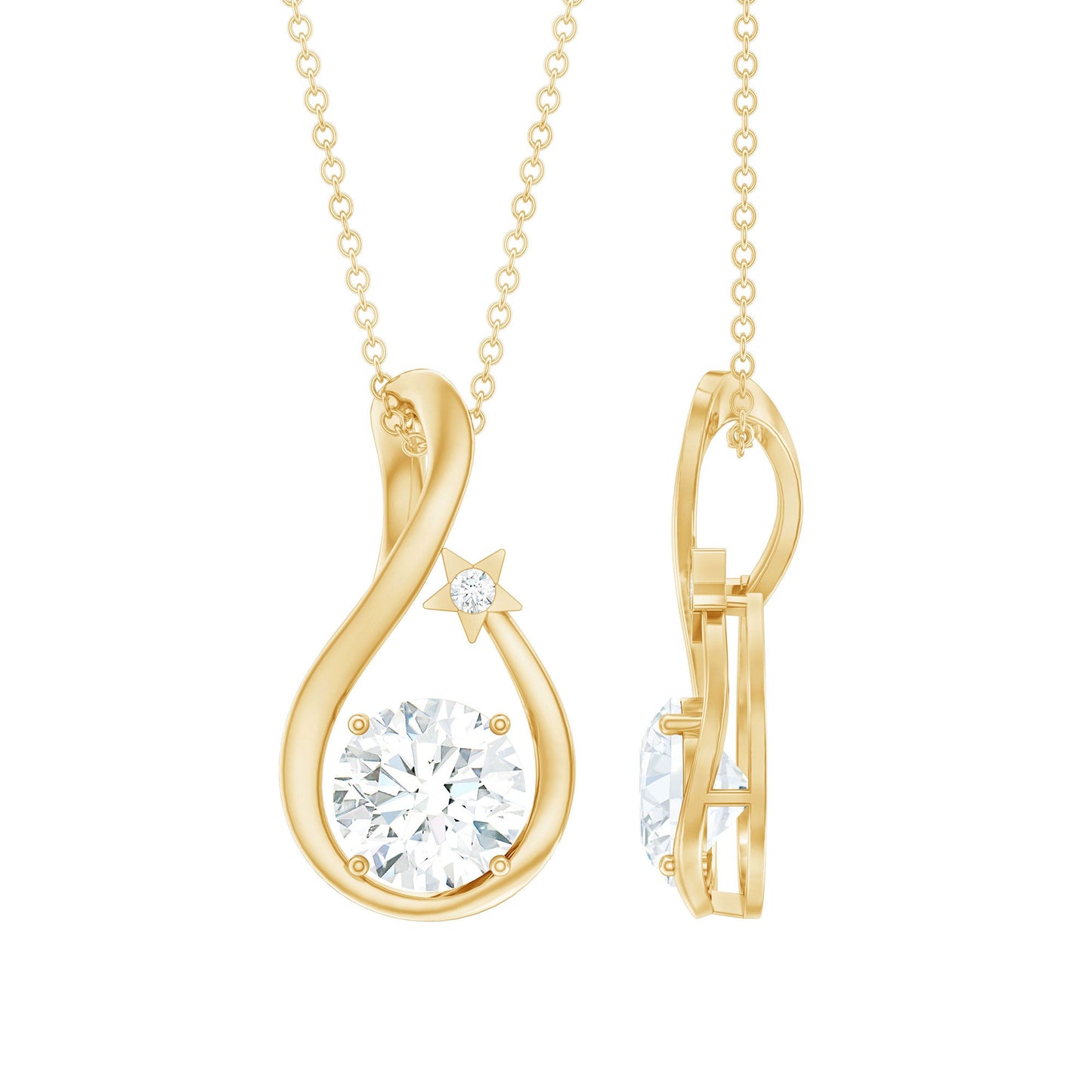 8 MM Round Solitaire Lab Grown Diamond Teardrop Necklace