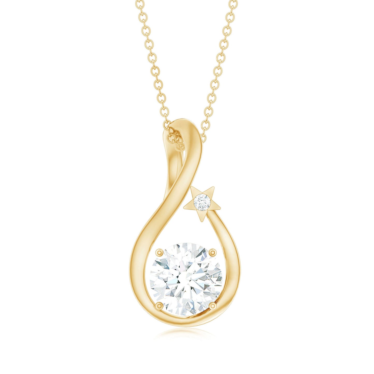 8 MM Round Solitaire Lab Grown Diamond Teardrop Necklace