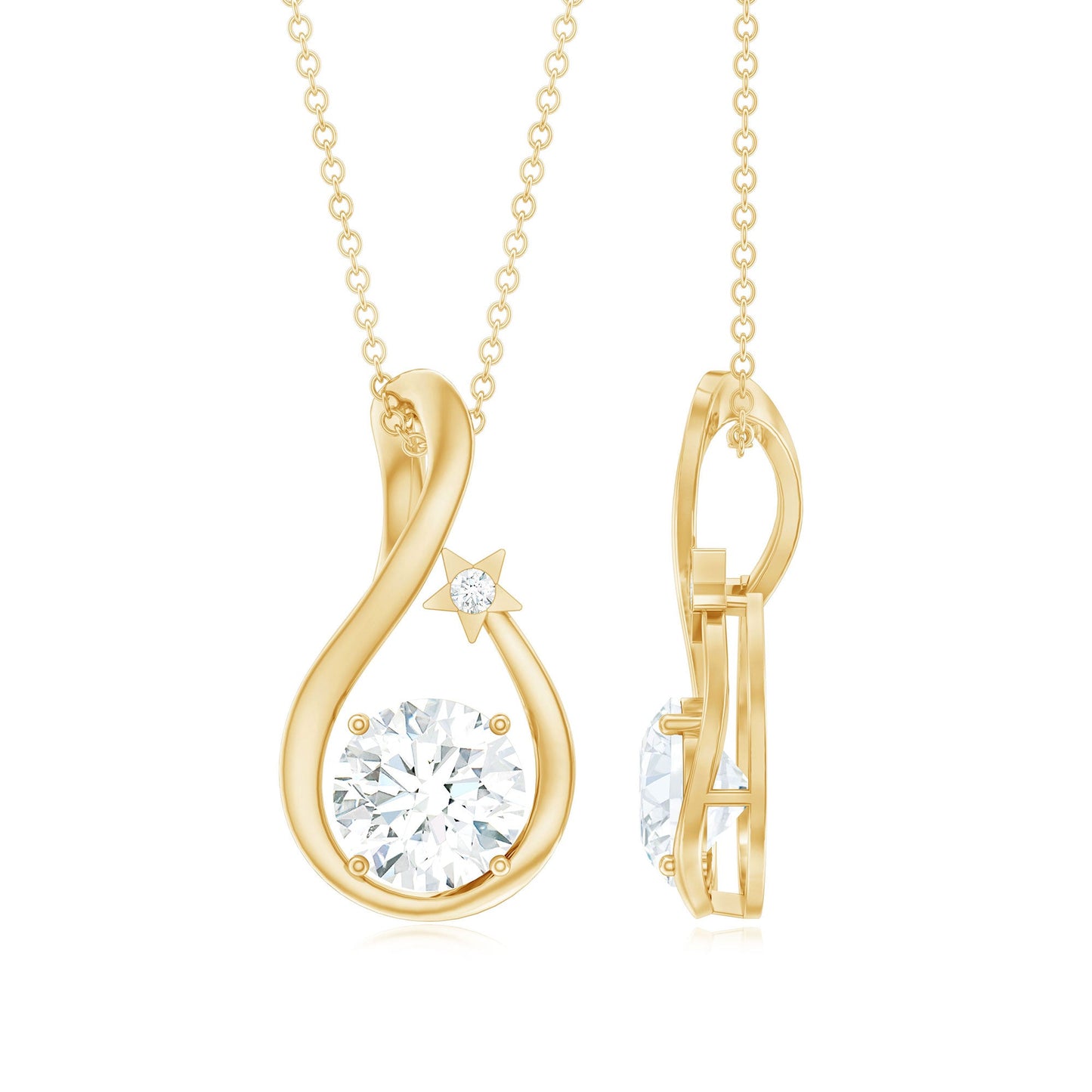 8 MM Round Solitaire Lab Grown Diamond Teardrop Necklace
