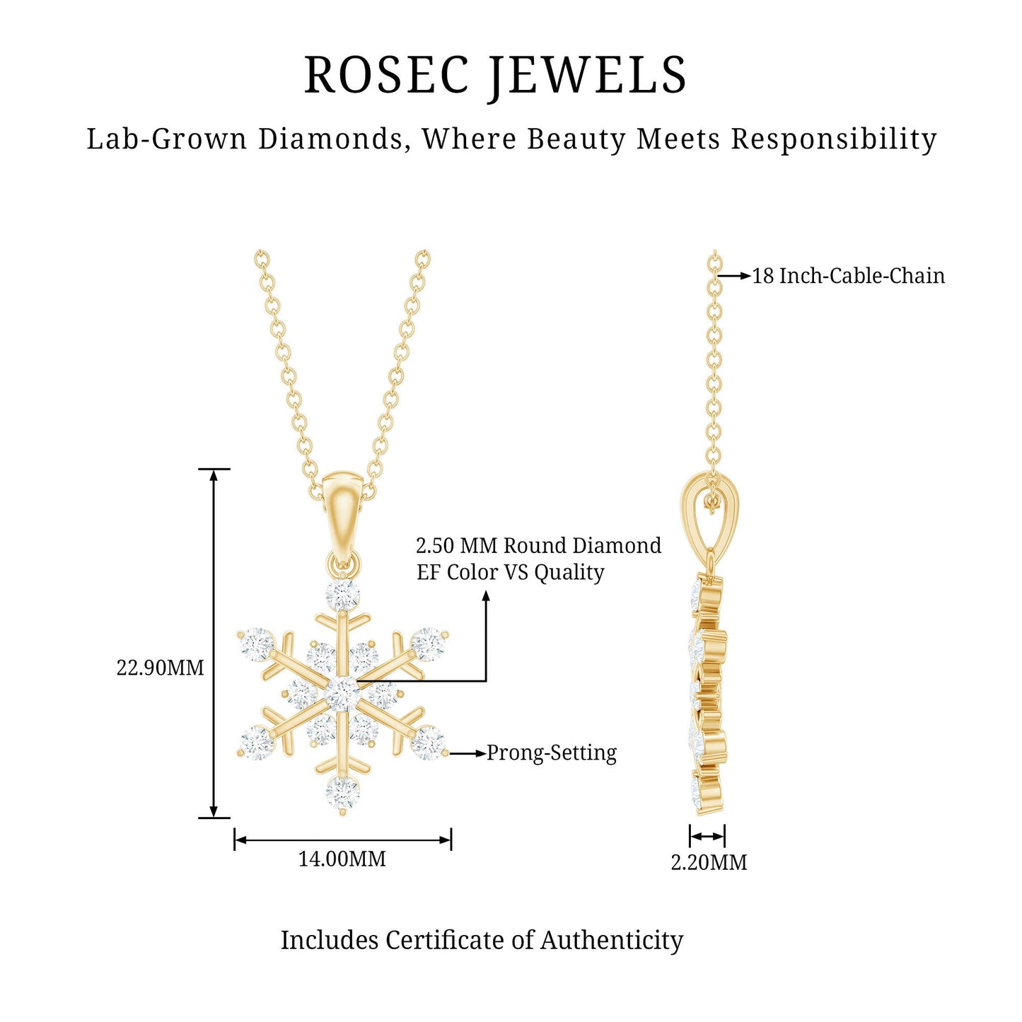 Lab Grown Diamond Christmas Snowflake Necklace