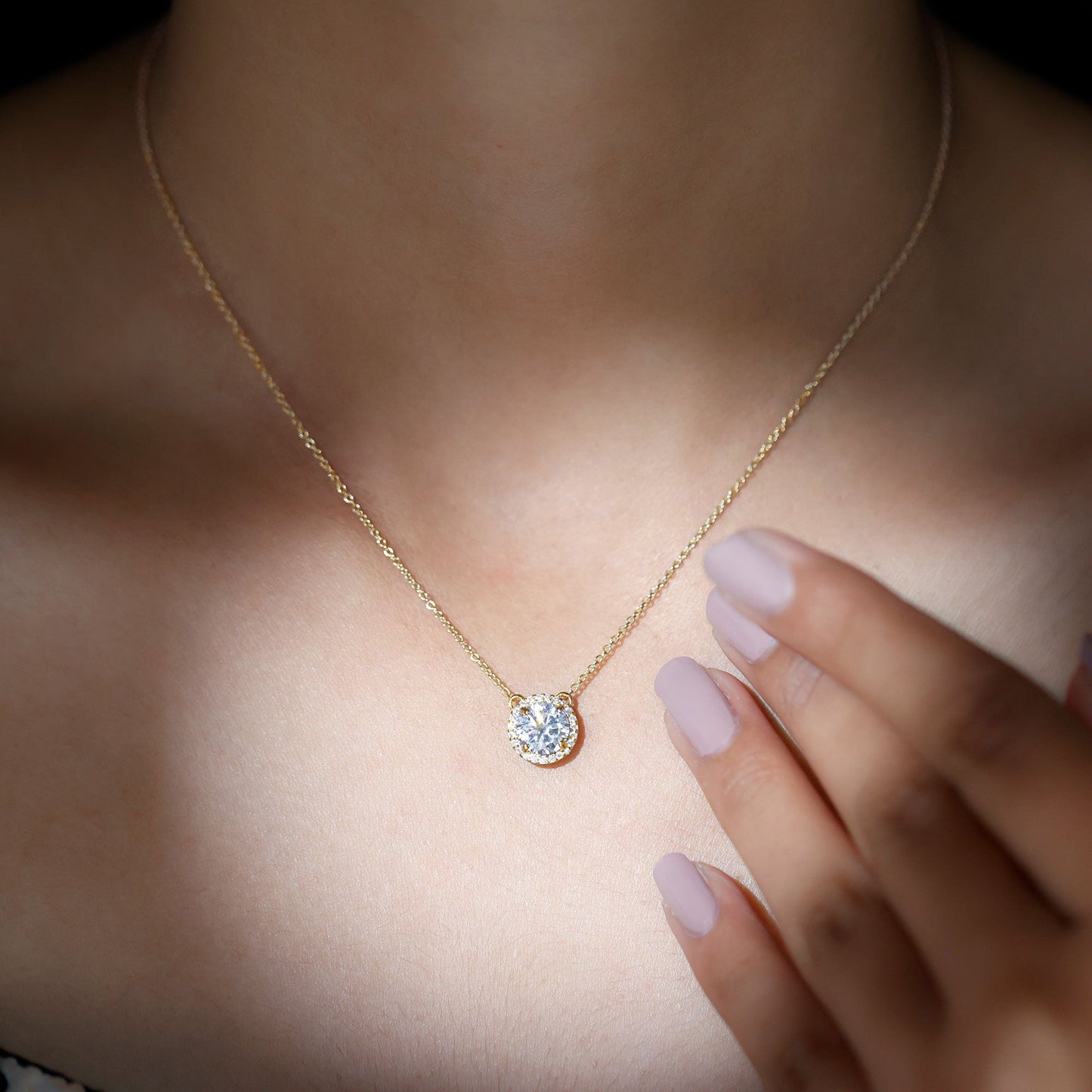 Certified Lab Created Diamond Halo Necklace For Bride