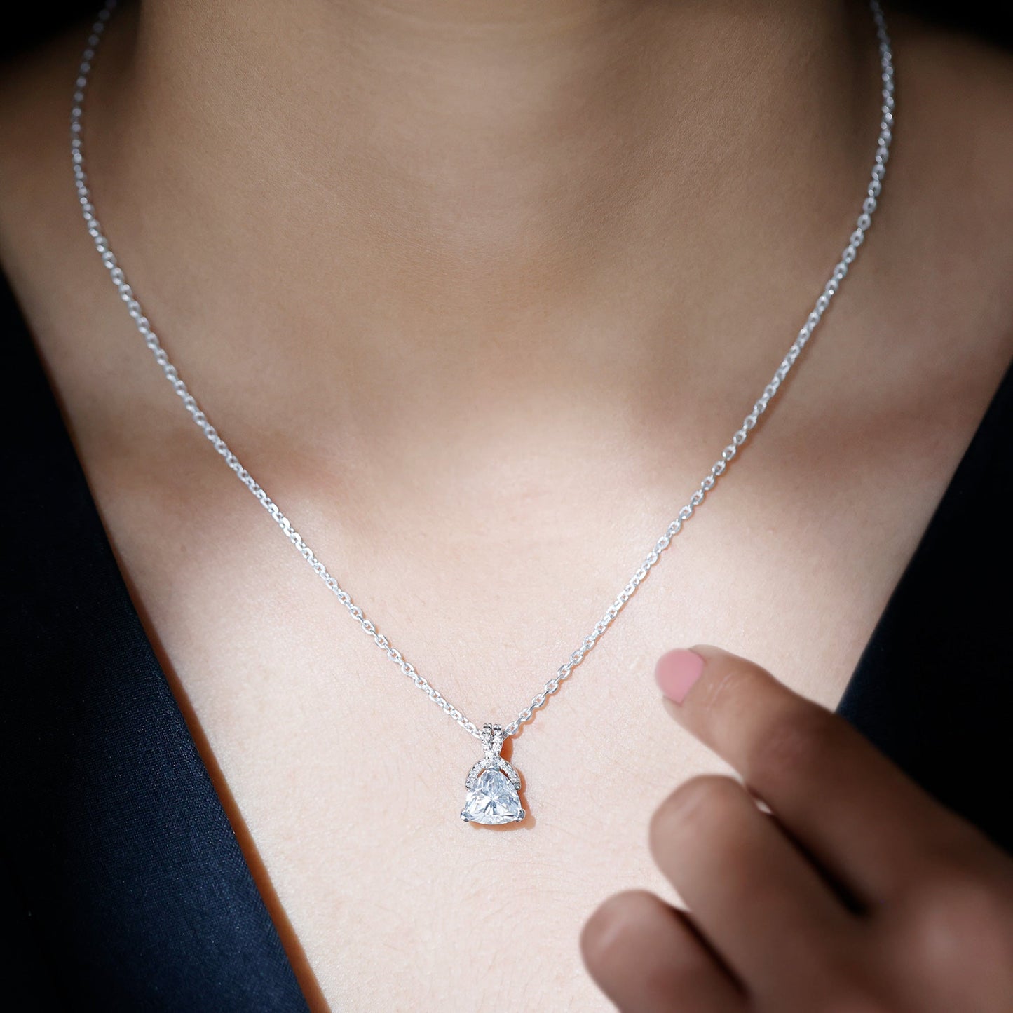 Trilliant Cut 1.6 CT Moissanite Designer Necklace with Silver Chain