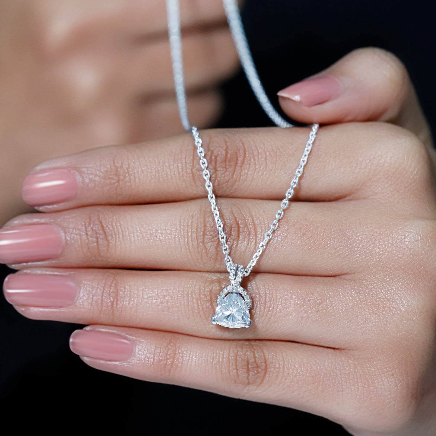 Trilliant Cut 1.6 CT Moissanite Designer Necklace with Silver Chain