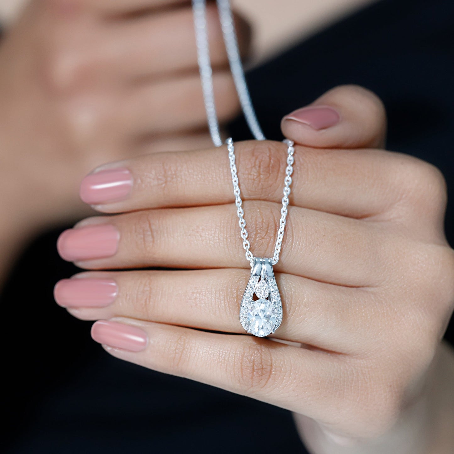 Certified 2 Carat Oval Moissanite Teardrop Pendant for Wedding