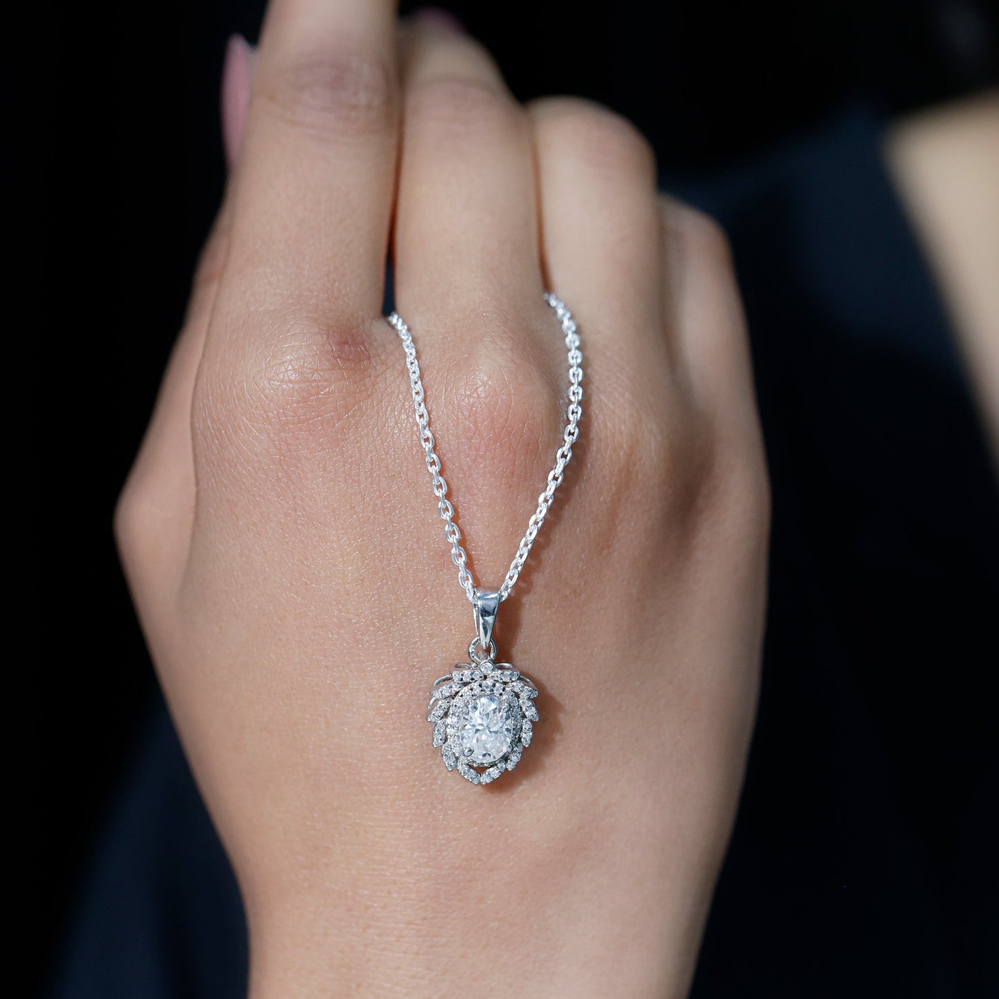1.29 Carat Oval Shaped Moissanite Wedding Necklace With Silver Chain