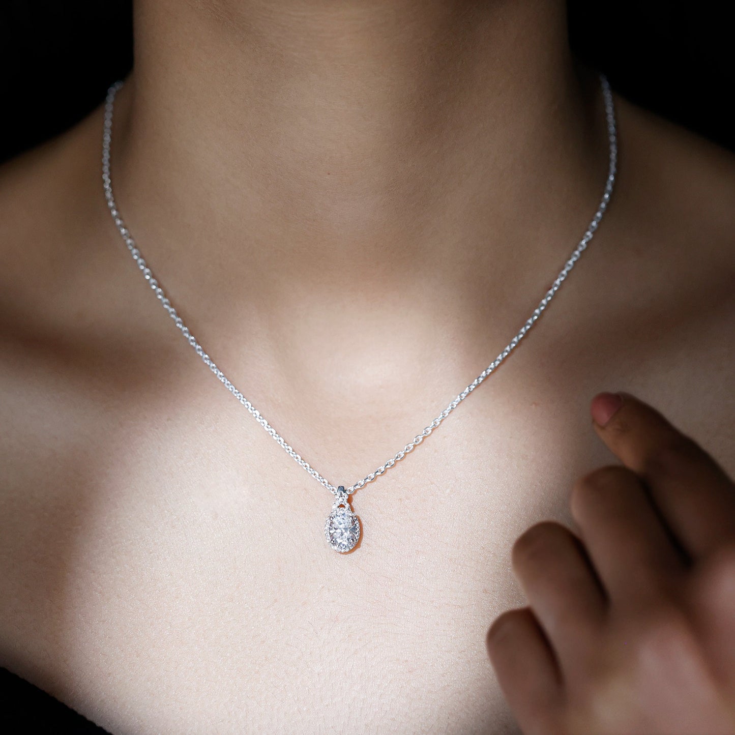 1 Carat Certified Moissanite Oval Pendant with Halo