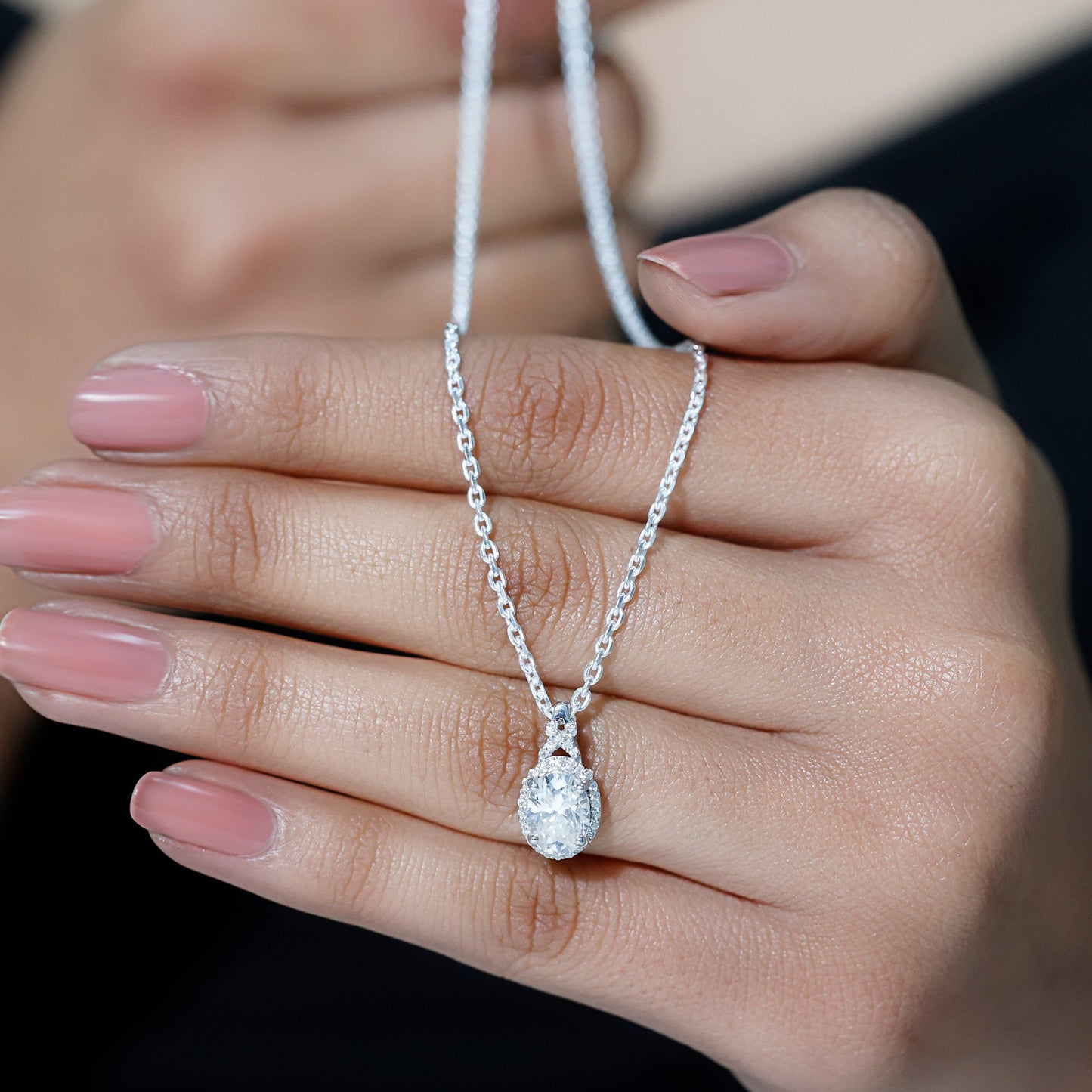 1 Carat Certified Moissanite Oval Pendant with Halo