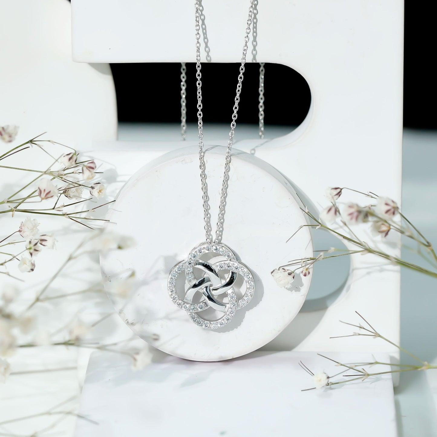 Sterling Silver Moissanite Interlocking Circle Necklace for Women