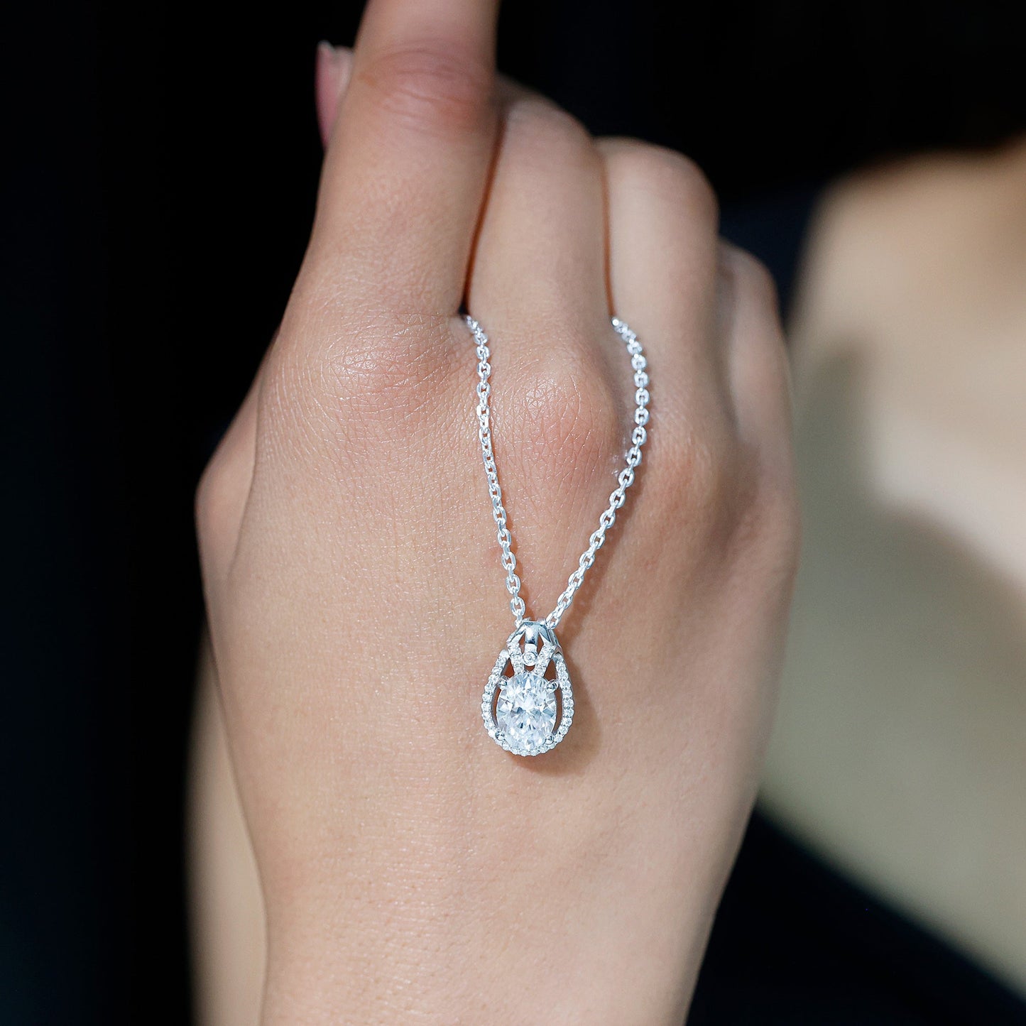 2 Carat Oval Cut Moissanite Drop Necklace For Wedding
