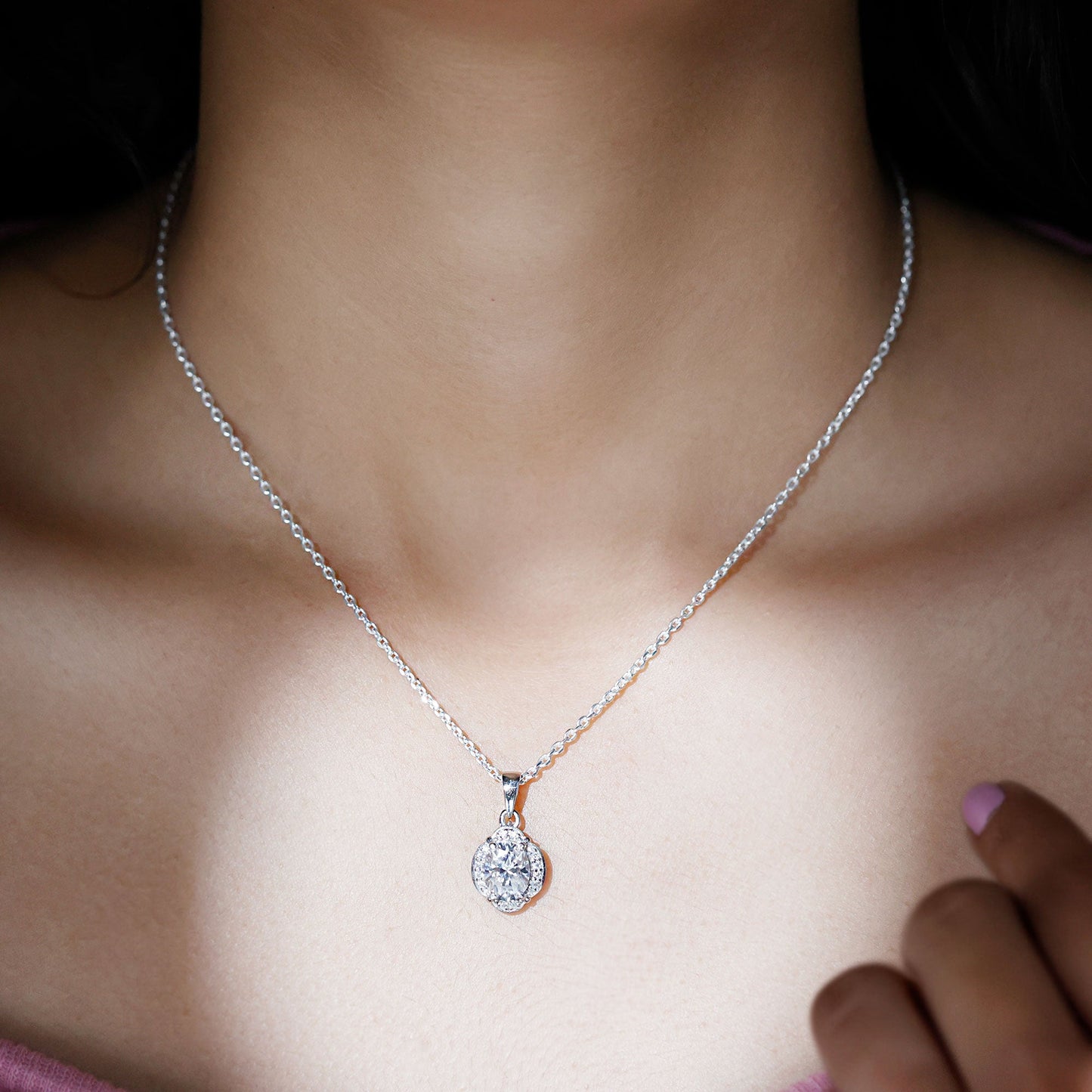 Moissanite Art Deco Necklace with Silver Chain