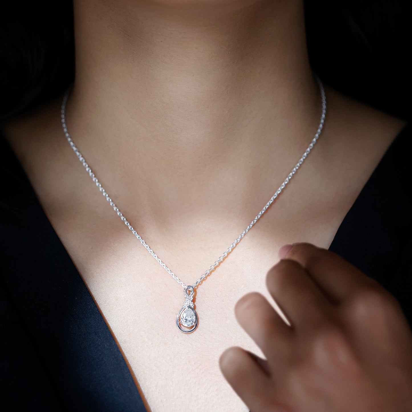 Certified 1.3 Carat Moissanite Bridal Drop Necklace with Silver Chain