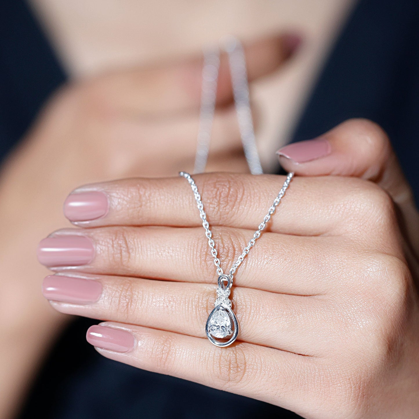 Certified 1.3 Carat Moissanite Bridal Drop Necklace with Silver Chain