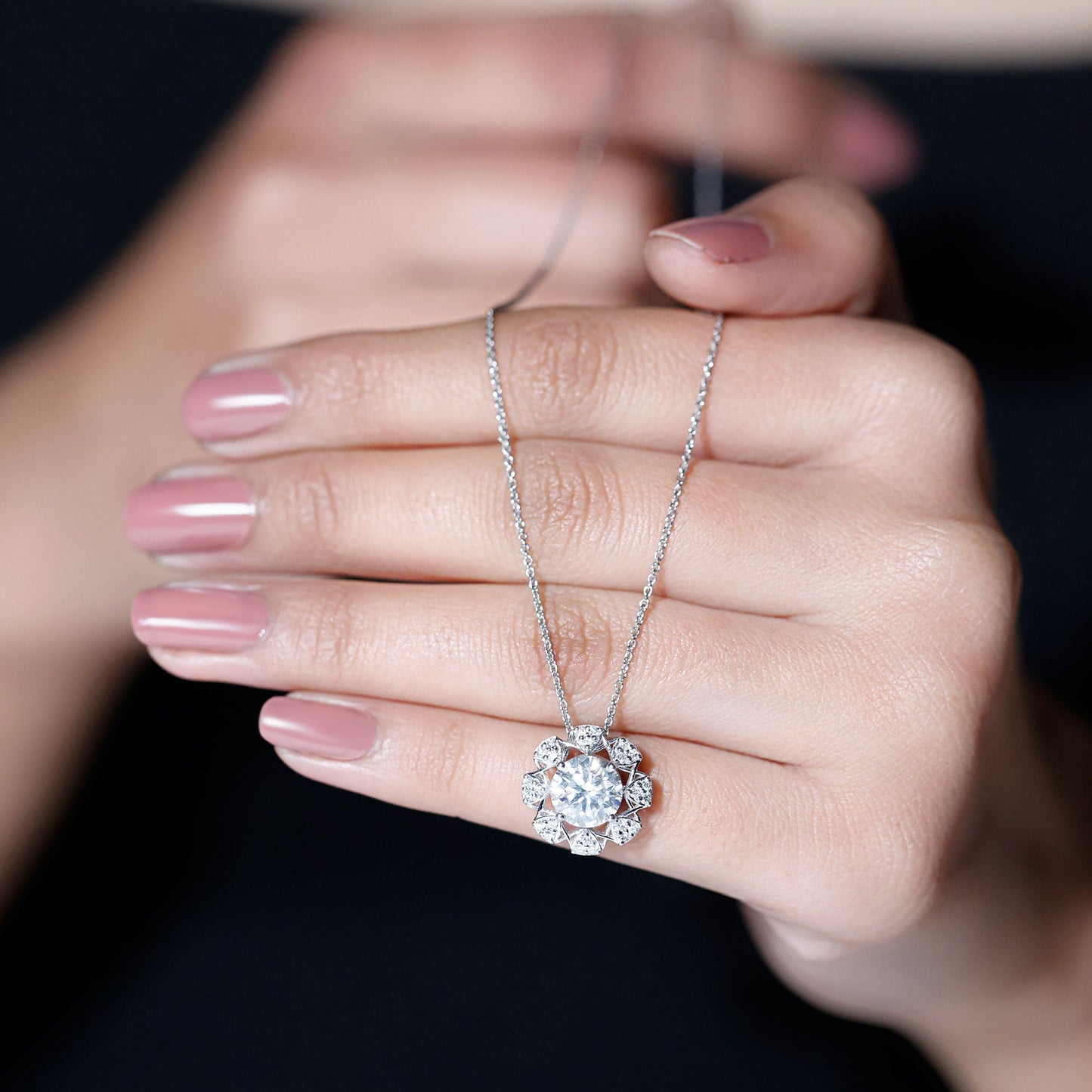2 Carat Brilliant Cut Moissanite Bridal Necklace With Silver Chain