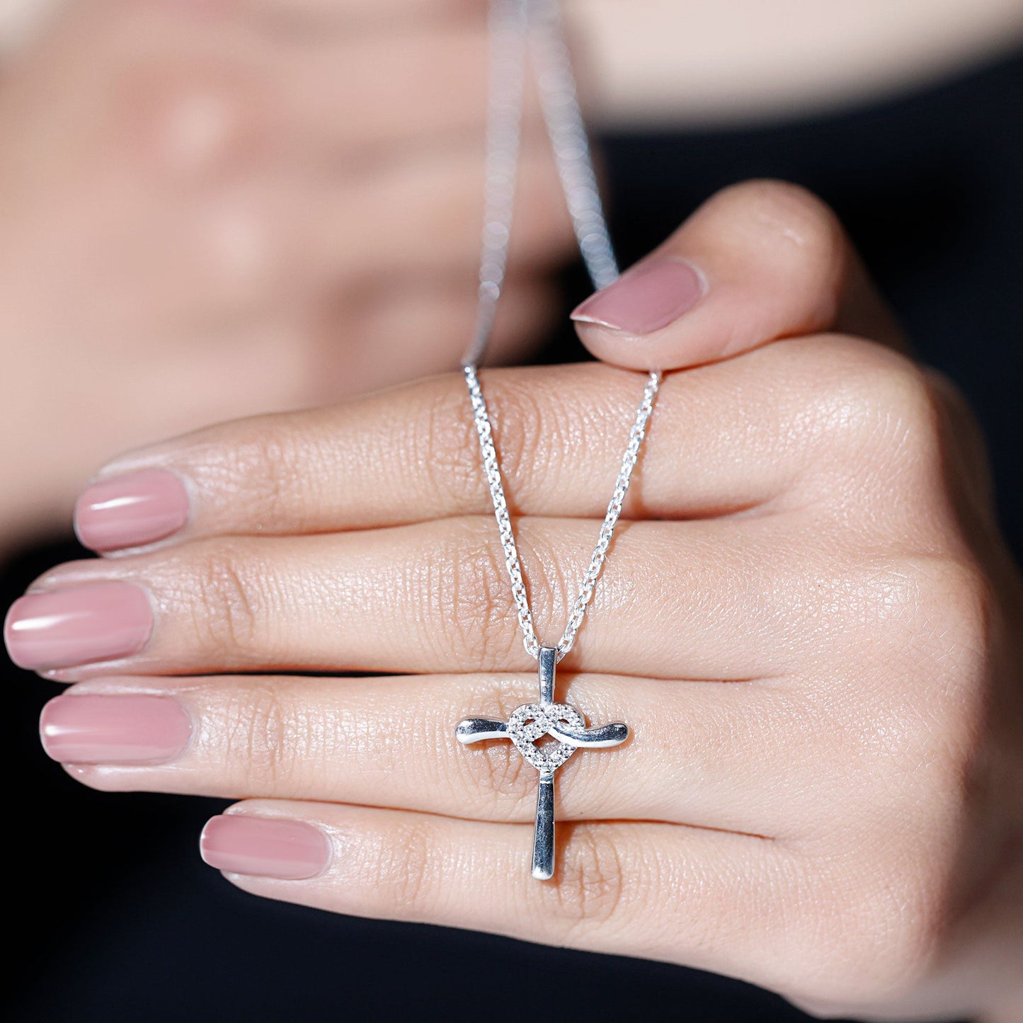 Certified Moissanite Cross Heart Pendant Necklace with Silver Chain