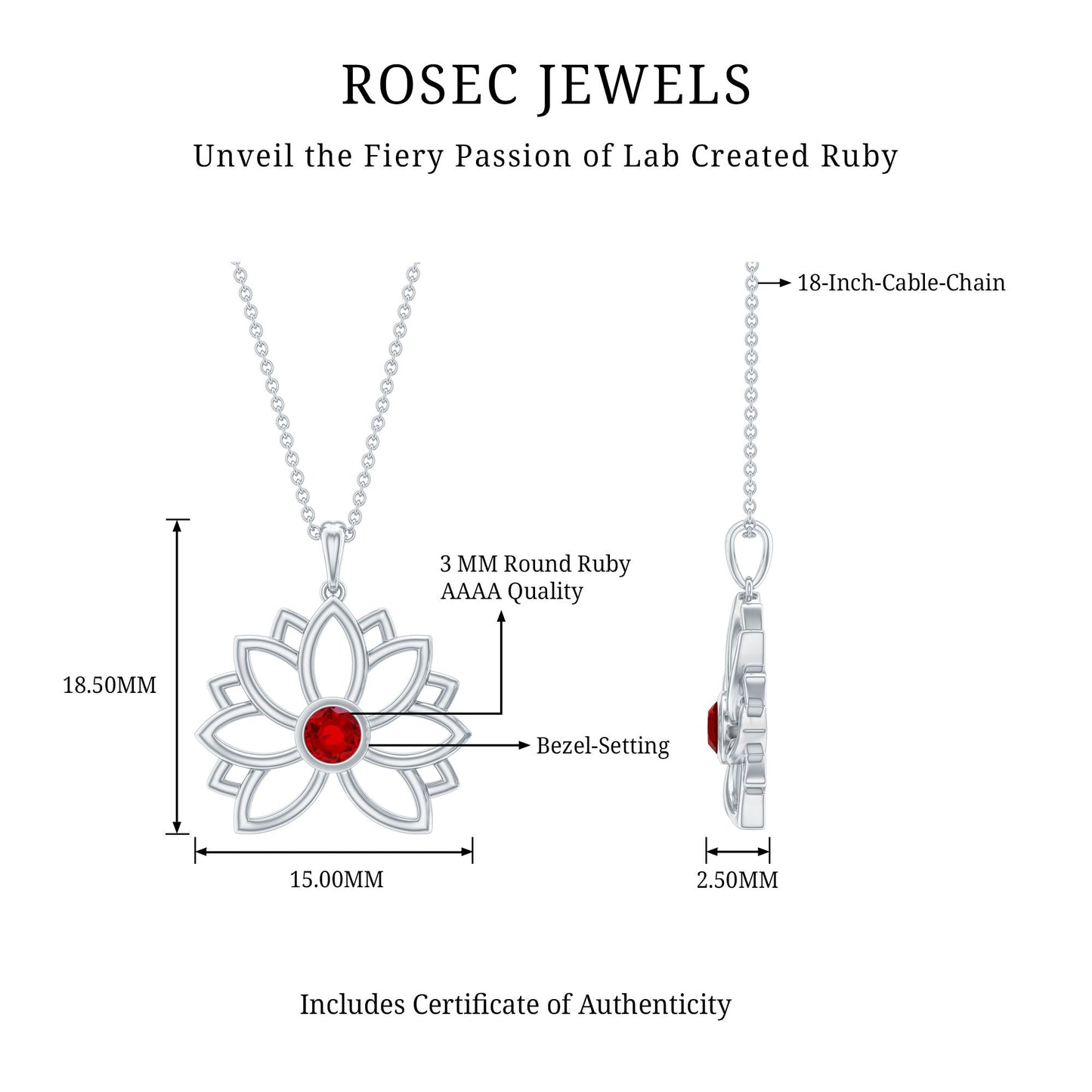 Lab Created Ruby Lotus Flower Necklace