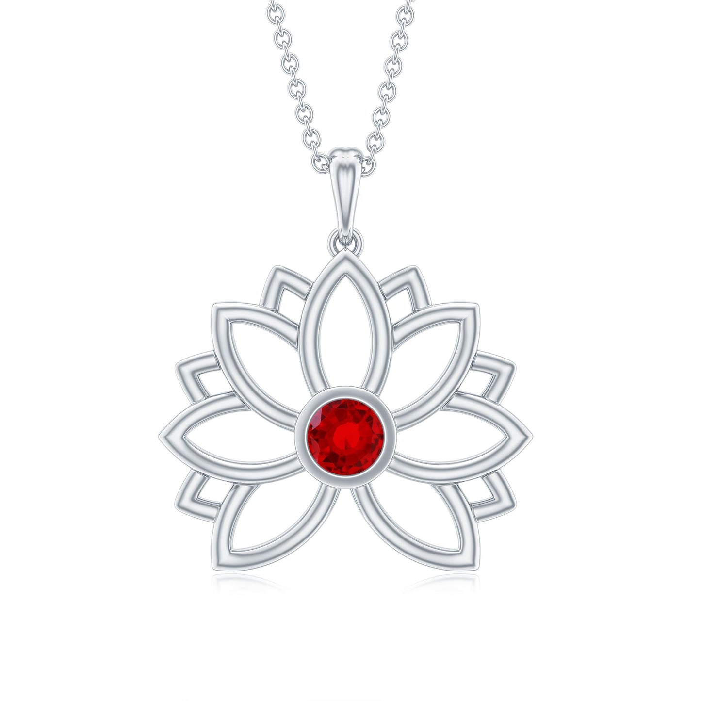 Lab Created Ruby Lotus Flower Necklace