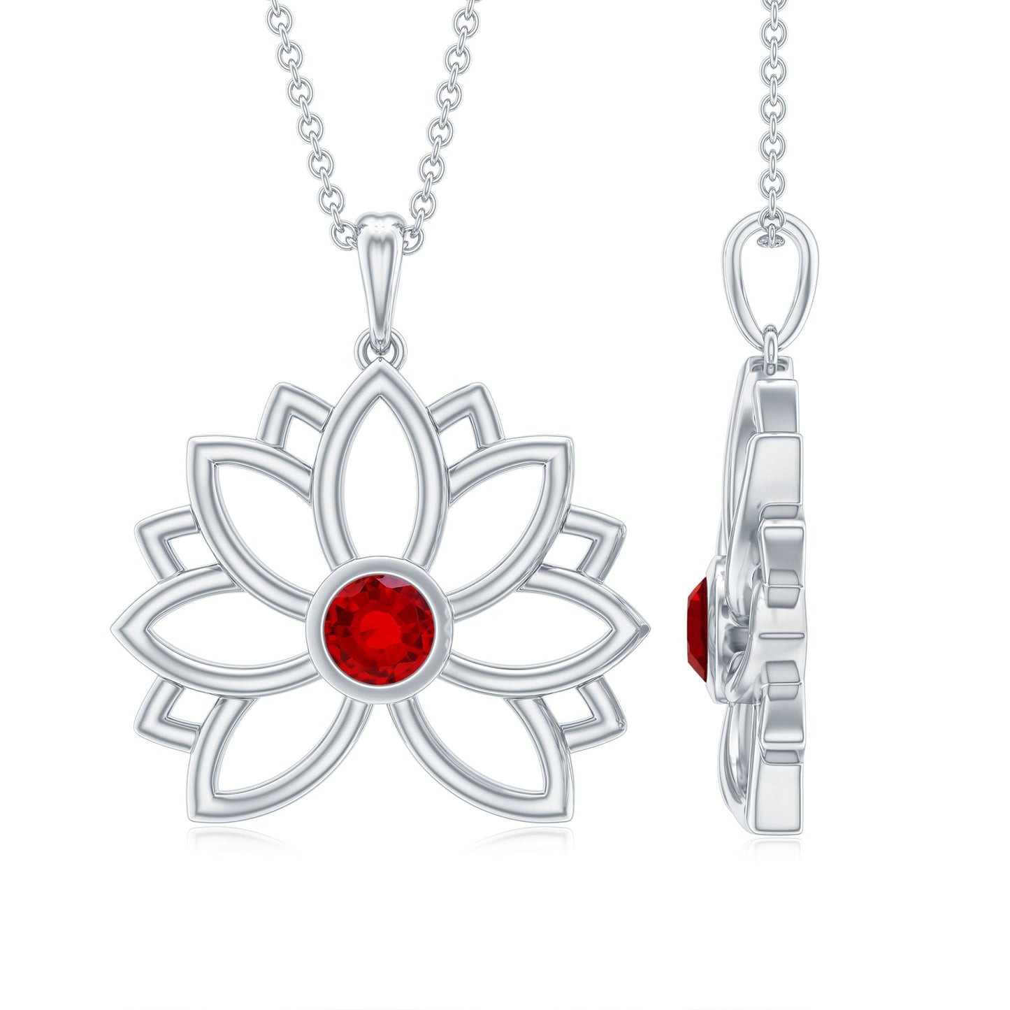 Lab Created Ruby Lotus Flower Necklace