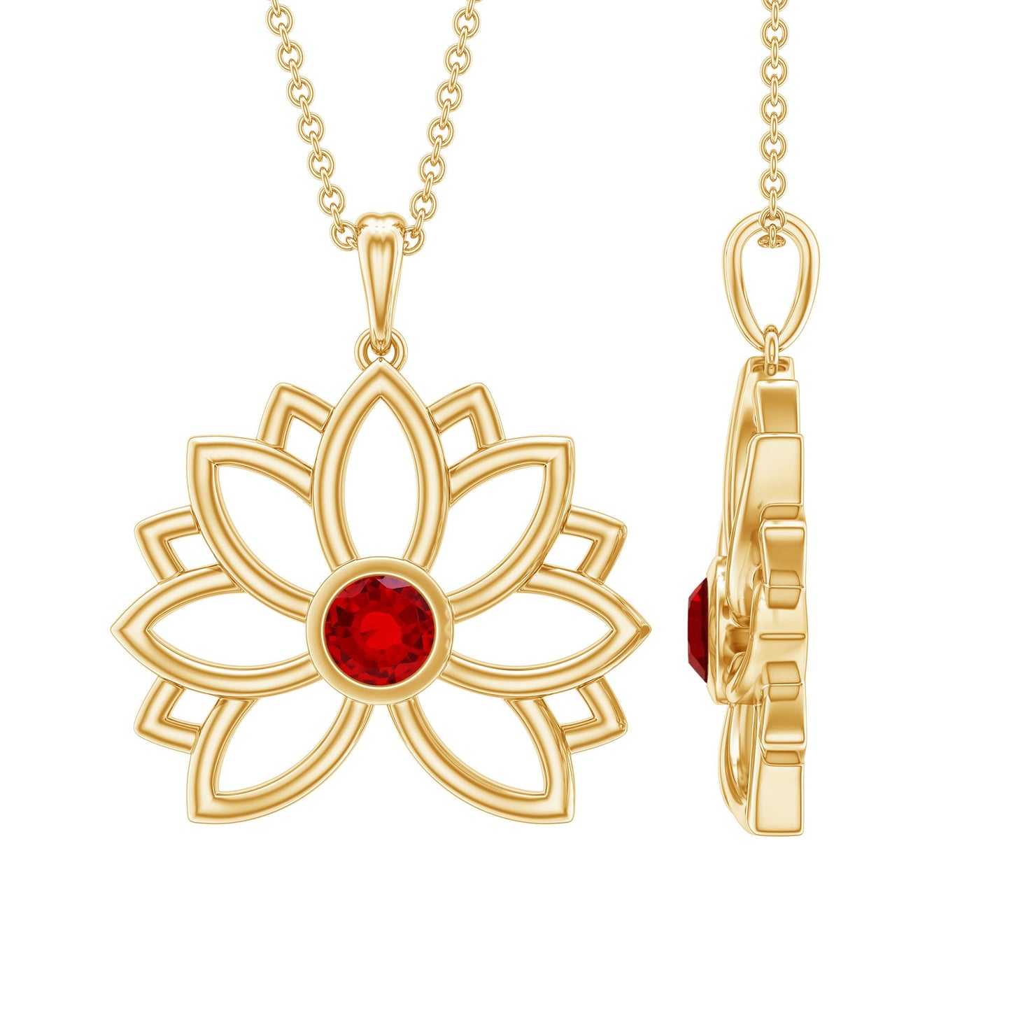 Lab Created Ruby Lotus Flower Necklace
