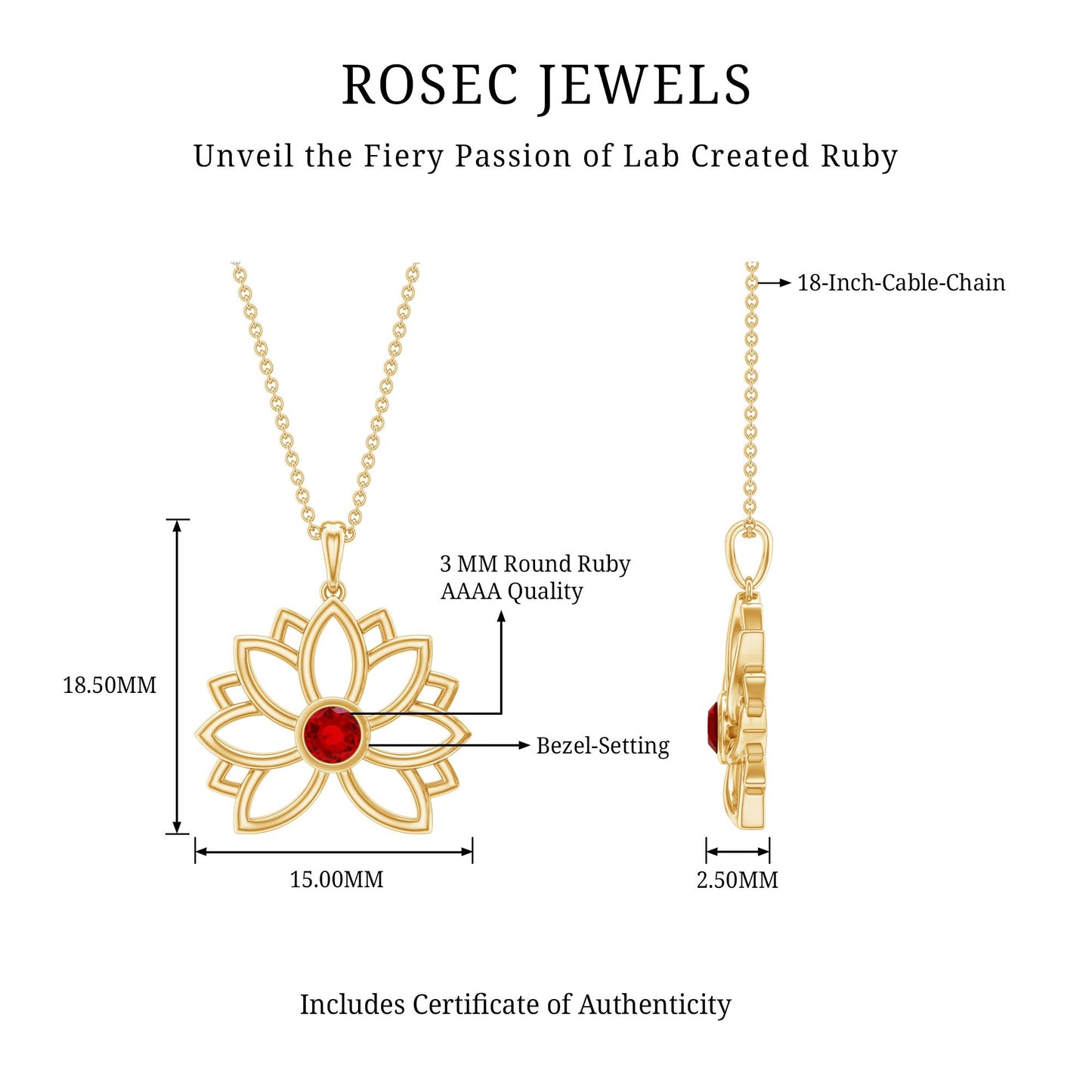 Lab Created Ruby Lotus Flower Necklace