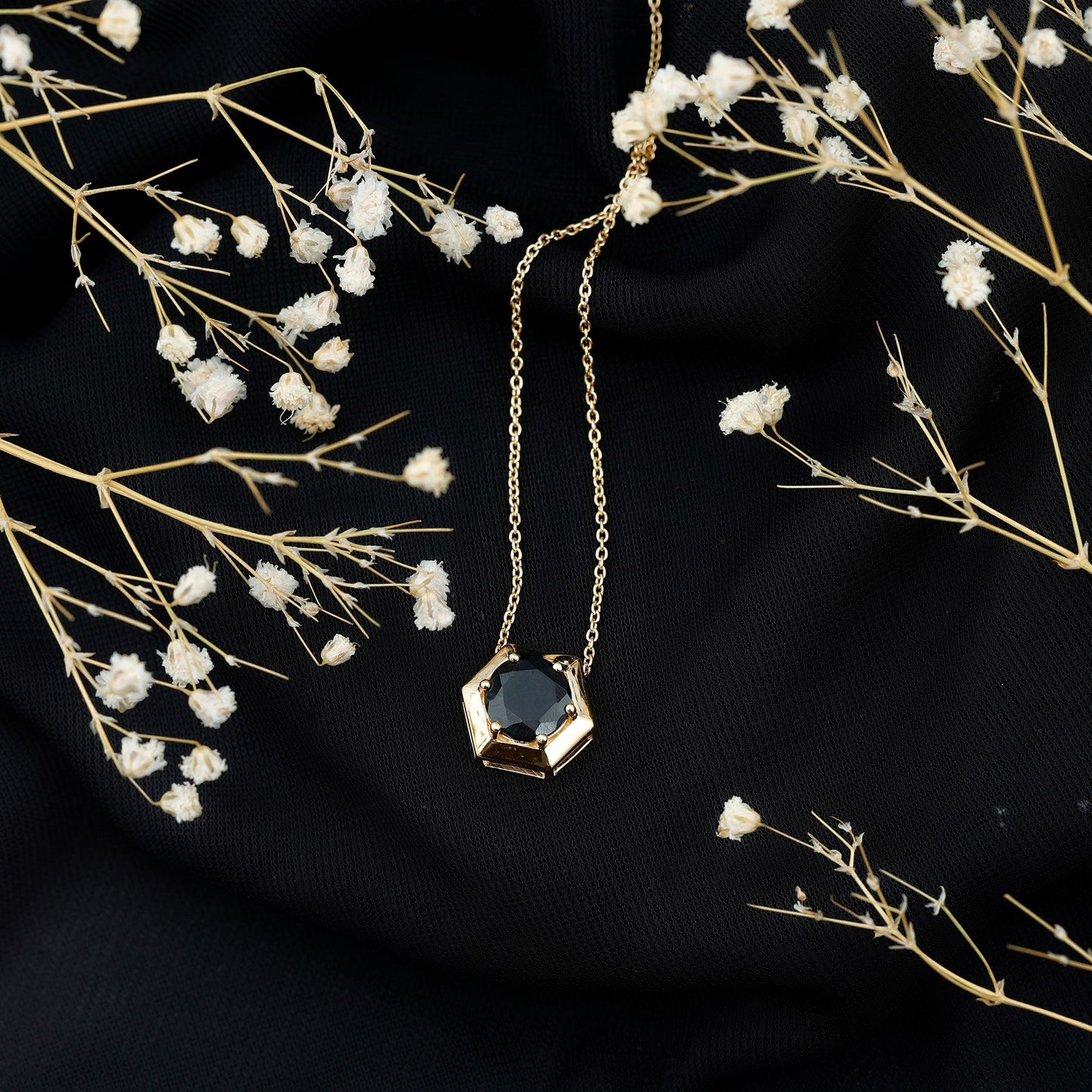 2 Carat Natural Black Onyx Solitaire Hexagon Pendant